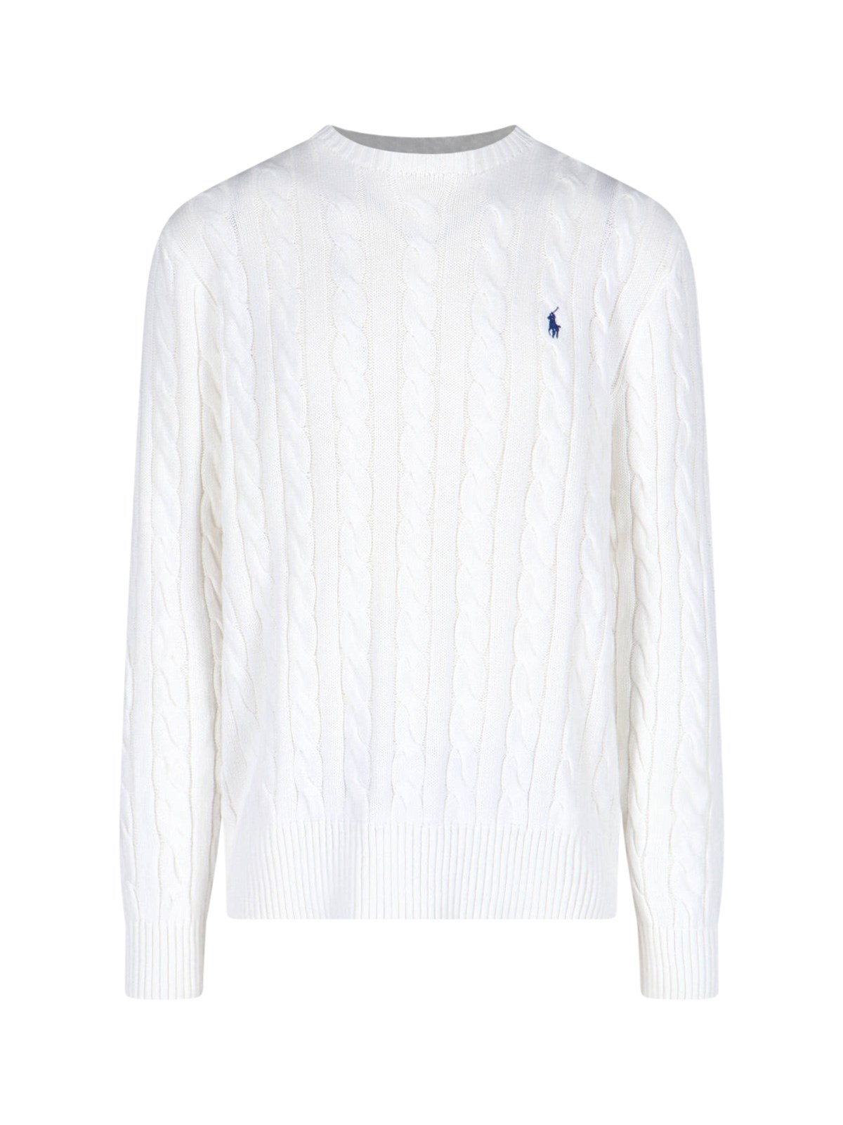 Polo Ralph Lauren Textured Cable Knit Sweater With Round Neckline And Fitted Silhouette In White