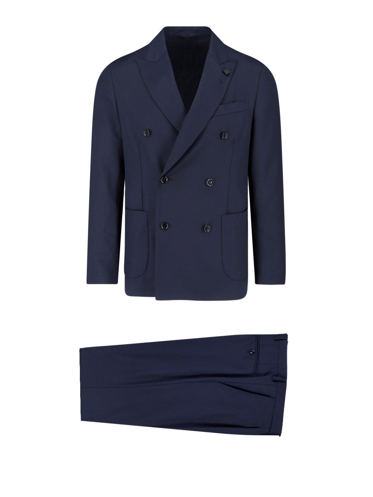 Lardini Double-breasted Virgin Wool Suit In Black