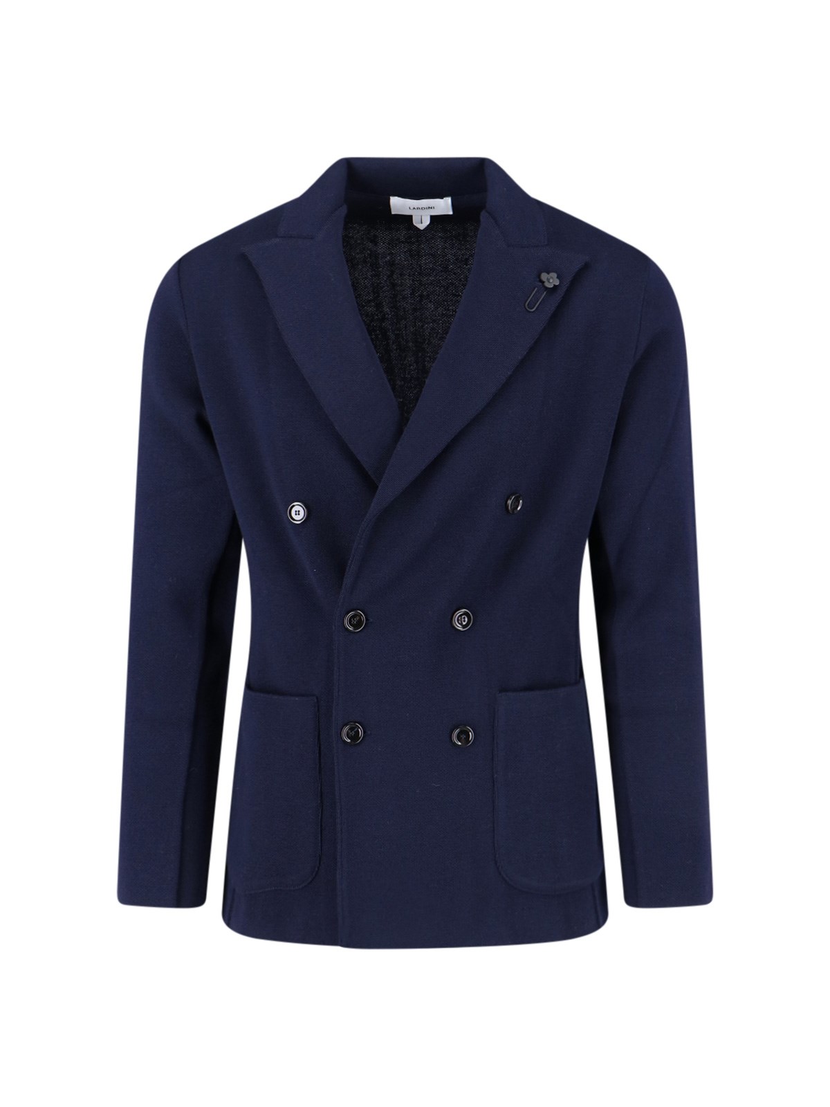 Lardini Textured Weave Double-breasted Knit Jacket In Blue