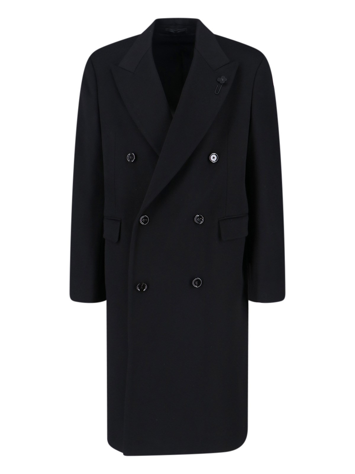 Lardini Double-breasted Virgin Wool Coat In Black