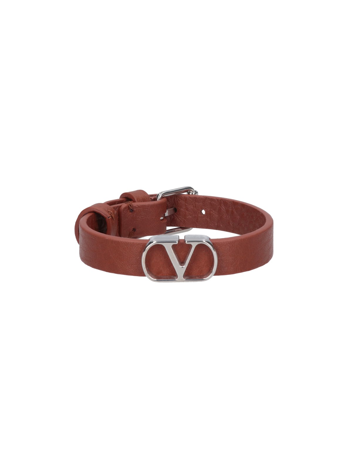 Valentino Vlogo Leather Bracelet In Brown