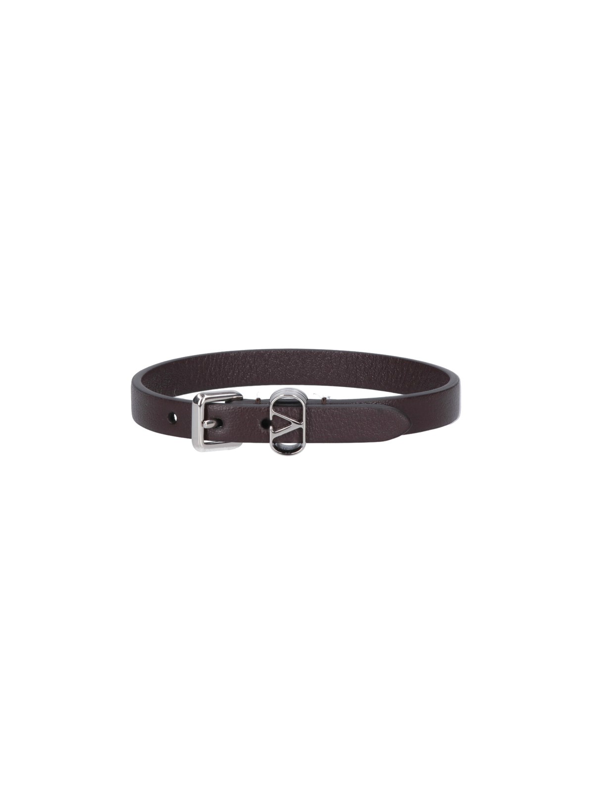 Valentino Ovalette Leather Bracelet In Brown