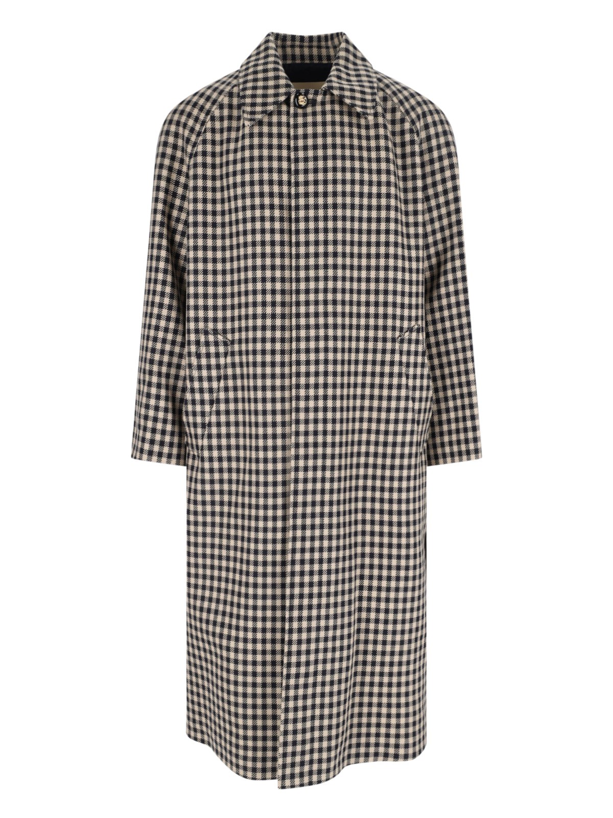 Valentino Coat With Vichy Pattern In Cotton And Wool In Sand