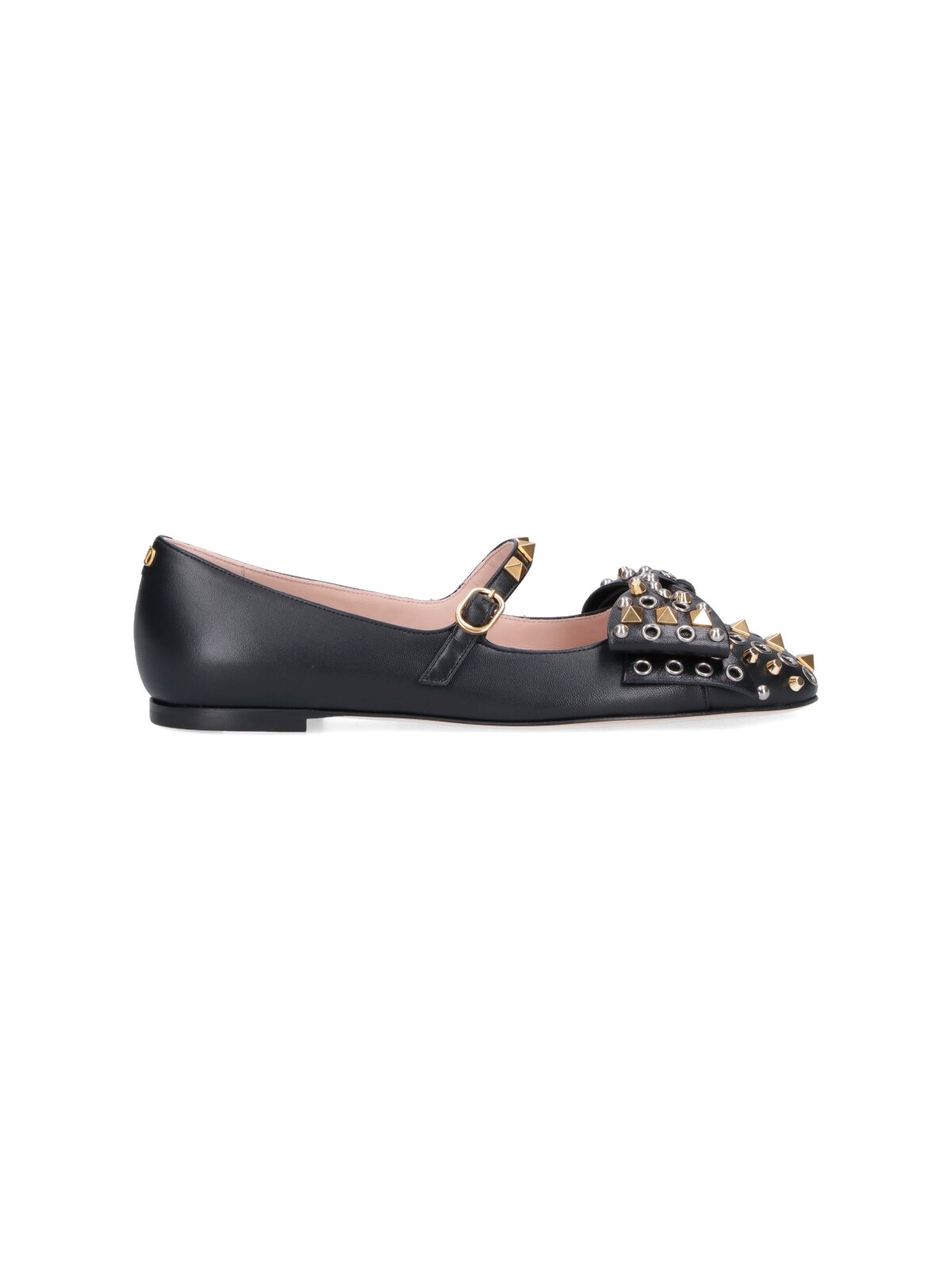 Valentino Garavani Leather Ballerinas With Stud Detailing In Black