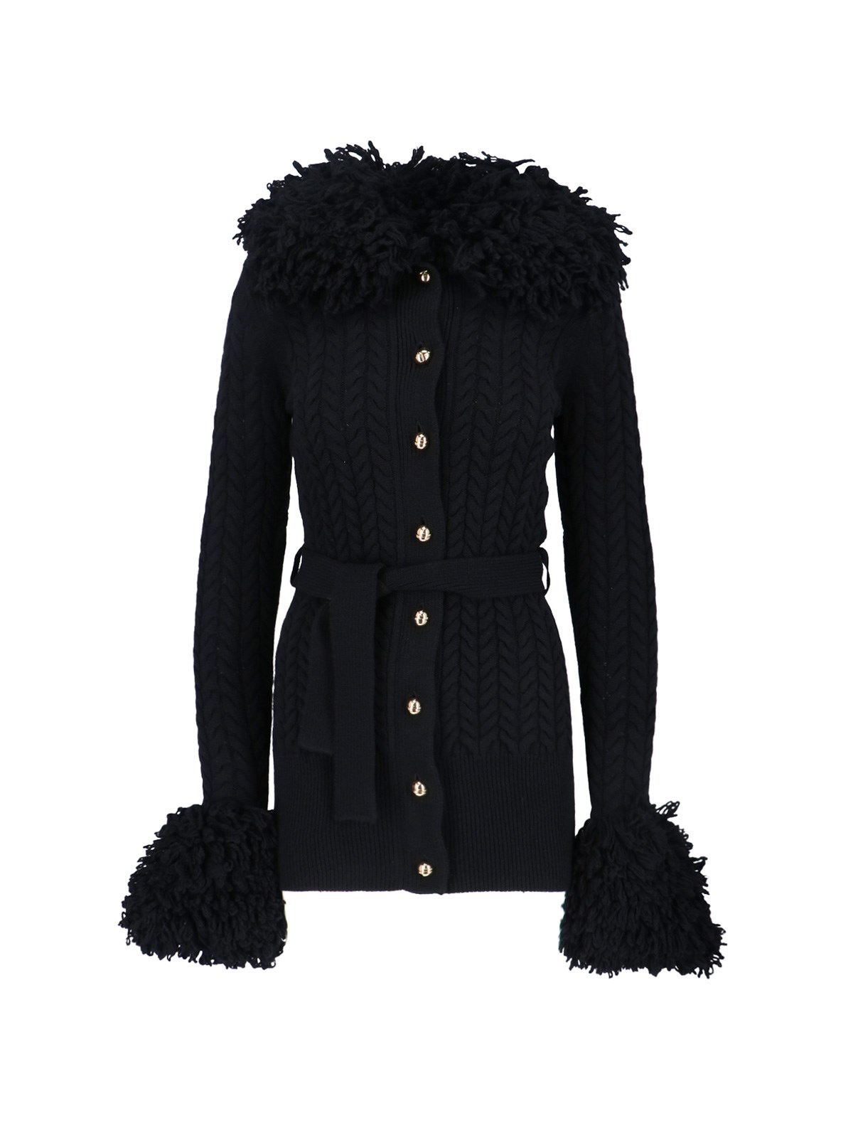Patou Long Cardigan With Wool And Cashmere Fringes In Black
