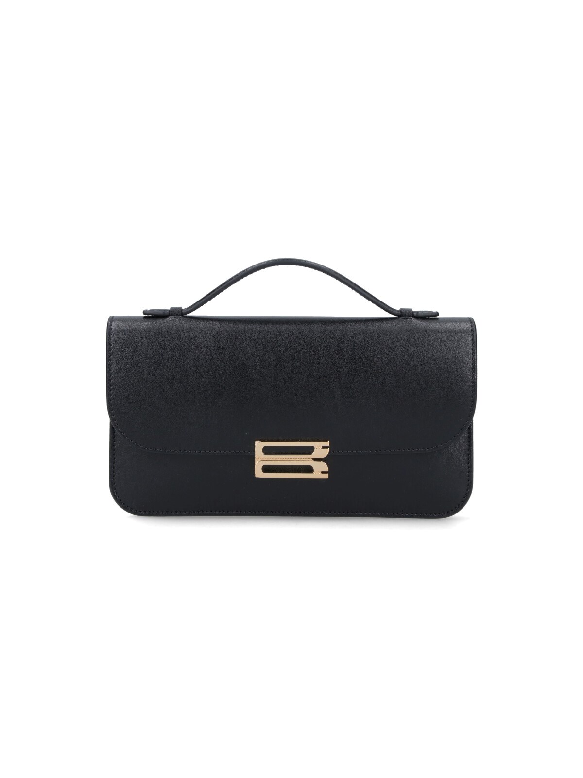 Victoria Beckham Rectangular Black Leather Handbag With Gold-tone Logo In Black
