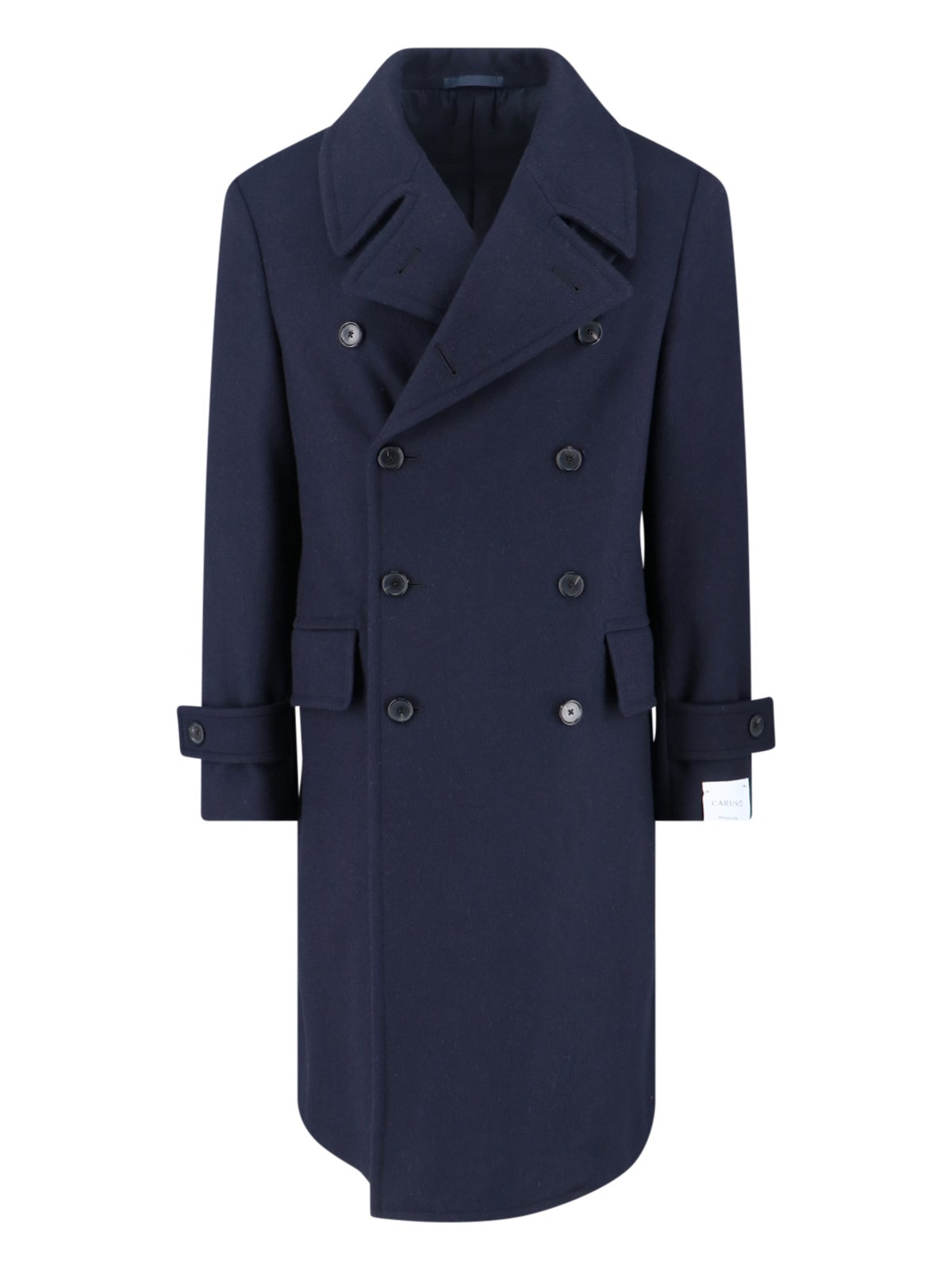 Caruso Navy Blue Double-breasted Wool Coat With Classic Lapel In Blue
