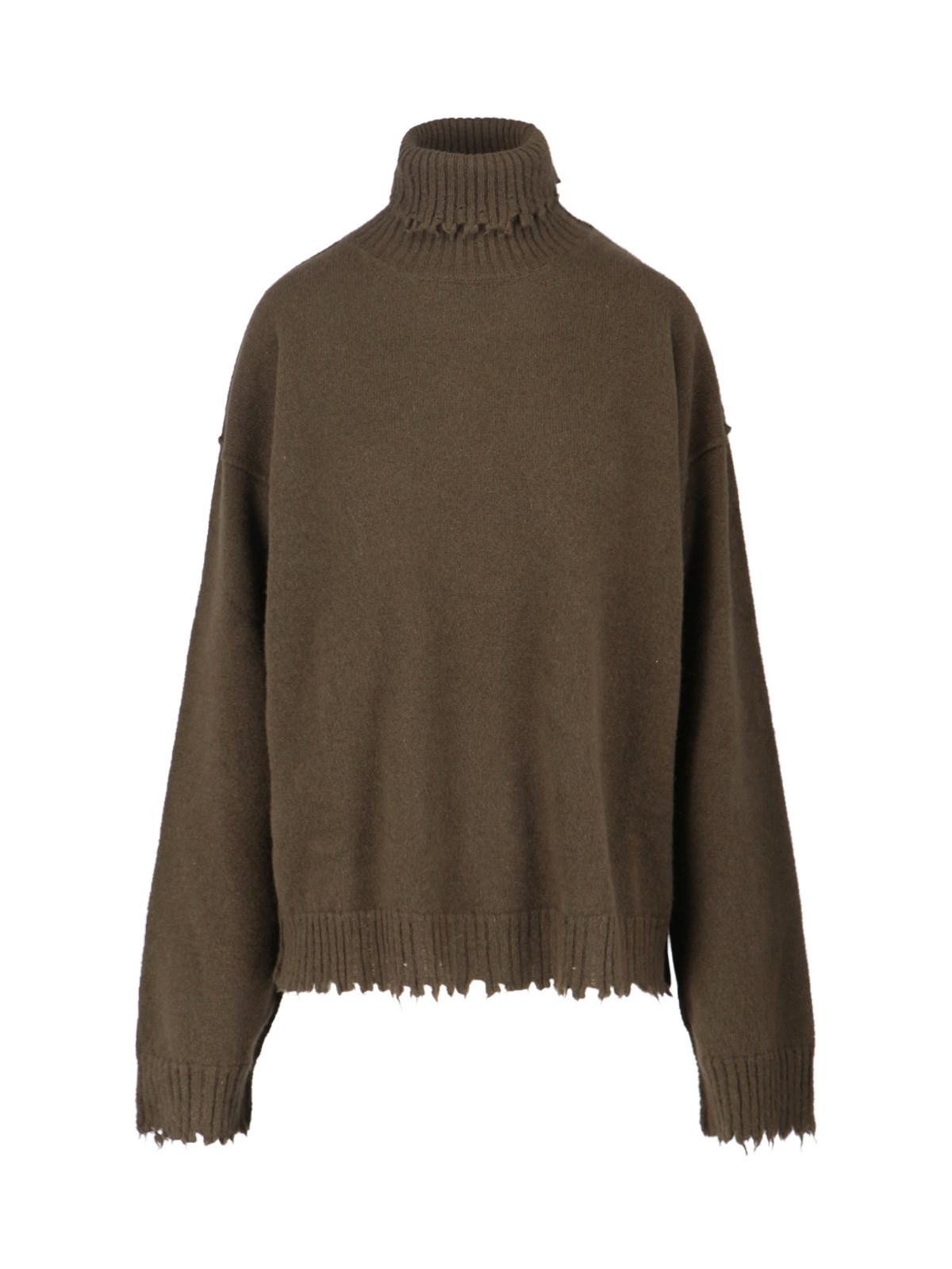 Uma Wang Omens Army Green Distressed High-neck Cashmere Jumper In Green
