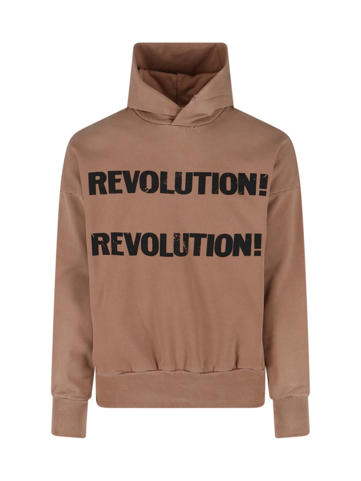 Fear Of God Hooded Sweatshirt With Graphic Print And Ribbed Cuffs In Brown
