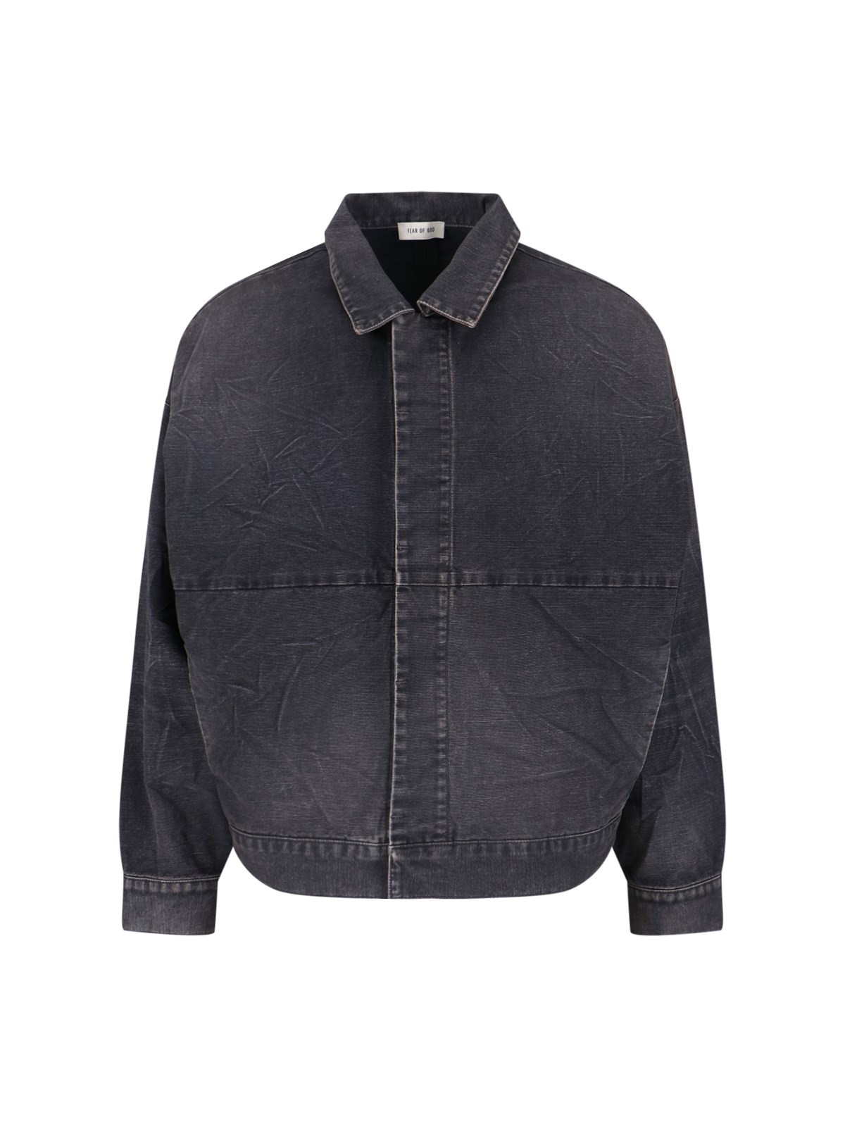 Fear Of God Mens Washed Black Utility Cropped Denim Jacket In Black