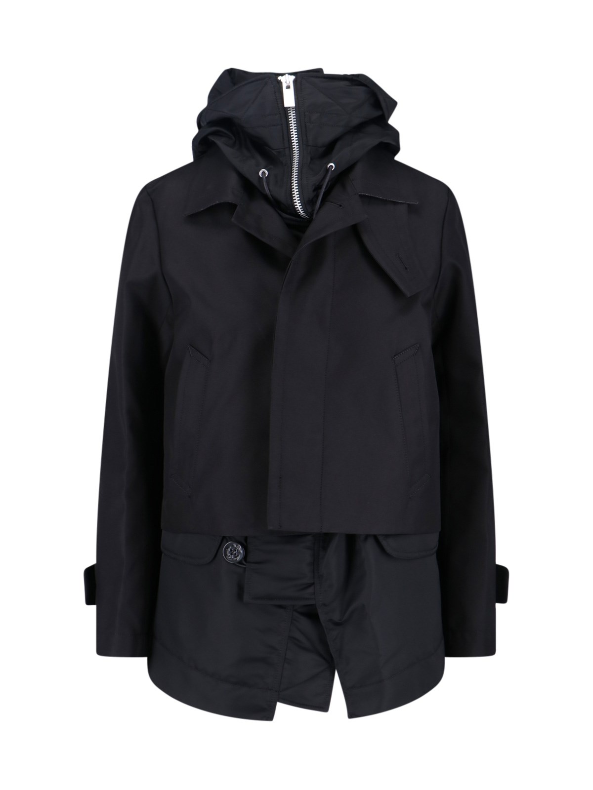 Sacai Double-layer Hooded Jacket In Black