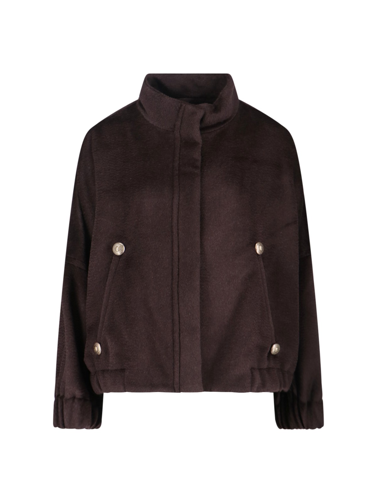 Giorgio Armani Relaxed Fit Cropped Jacket With Decorative Buttons In Brown