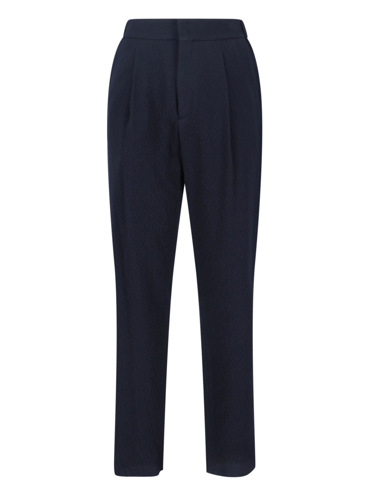 Giorgio Armani Textured Navy Virgin Wool Trousers With Straight Leg In Blue