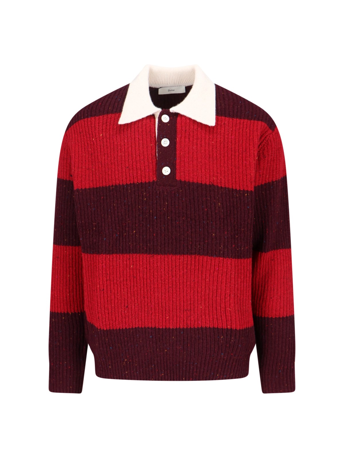 Dunst Striped Crewneck Sweater Contrast Collar In Burgundy