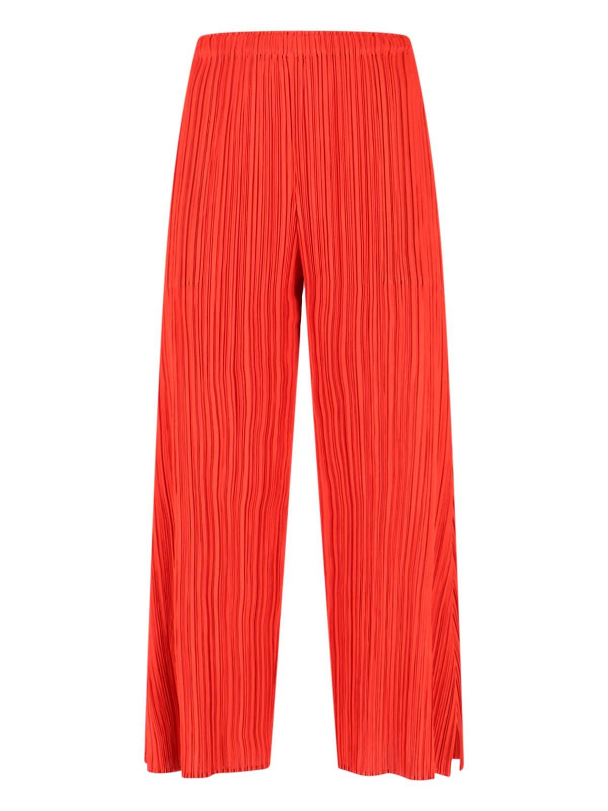 Pleats Please Wide-leg Cropped Trousers With Distinctive Pleated Texture In Red