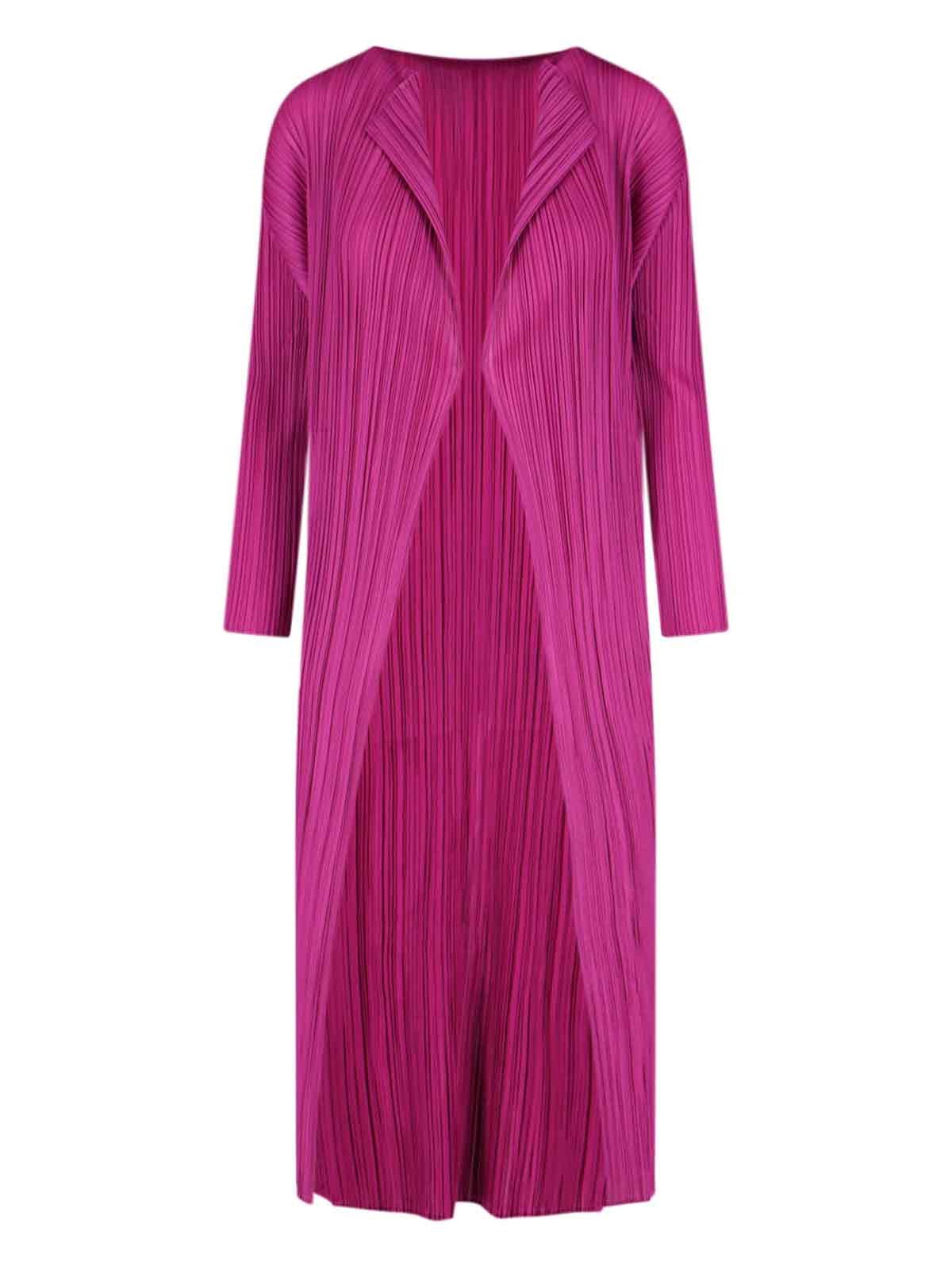 Pleats Please Long Plissé Cardigan In Purple
