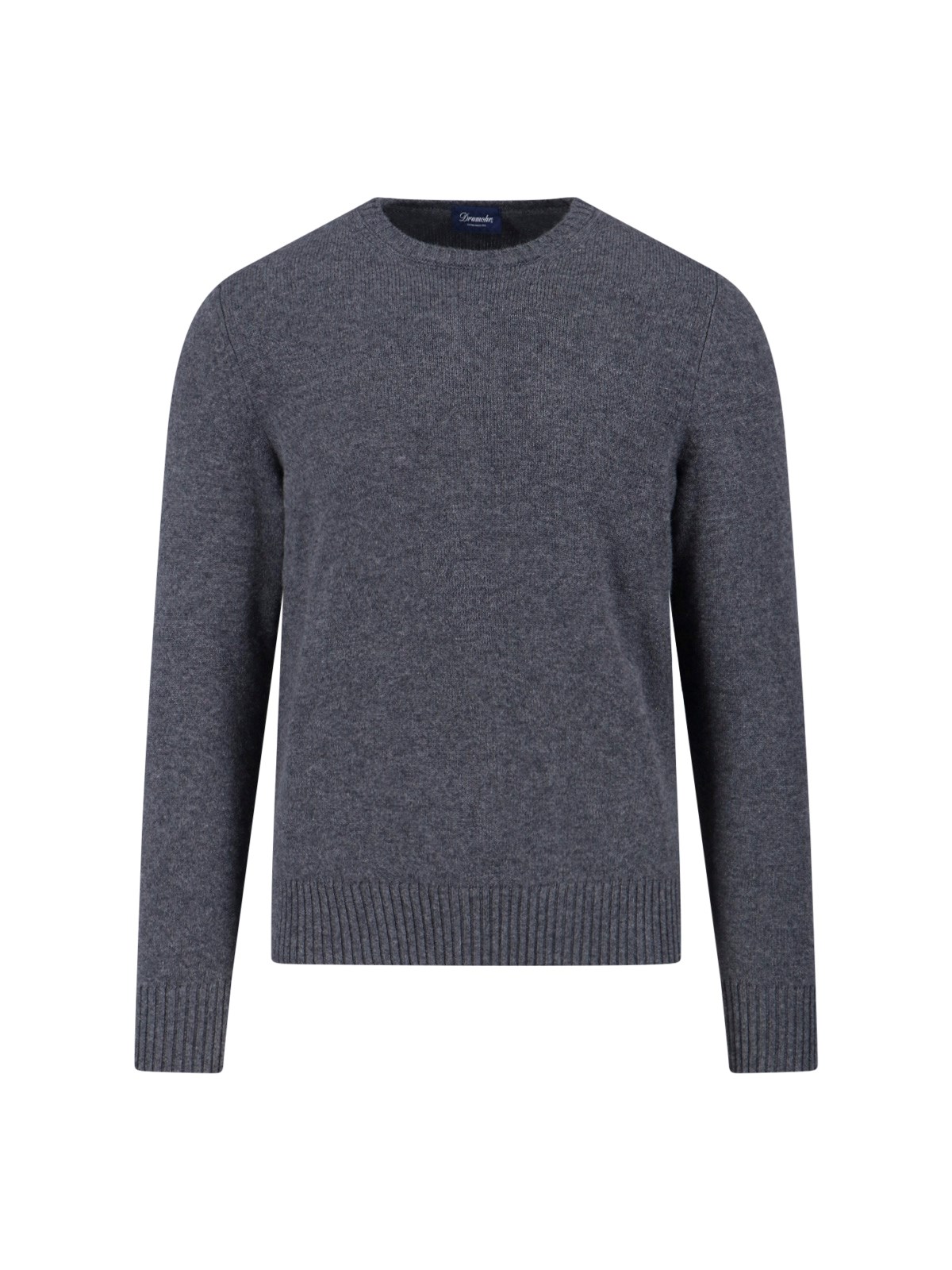 Drumohr Ribbed Hem Long Sleeve Crew Neck Sweater In Gray
