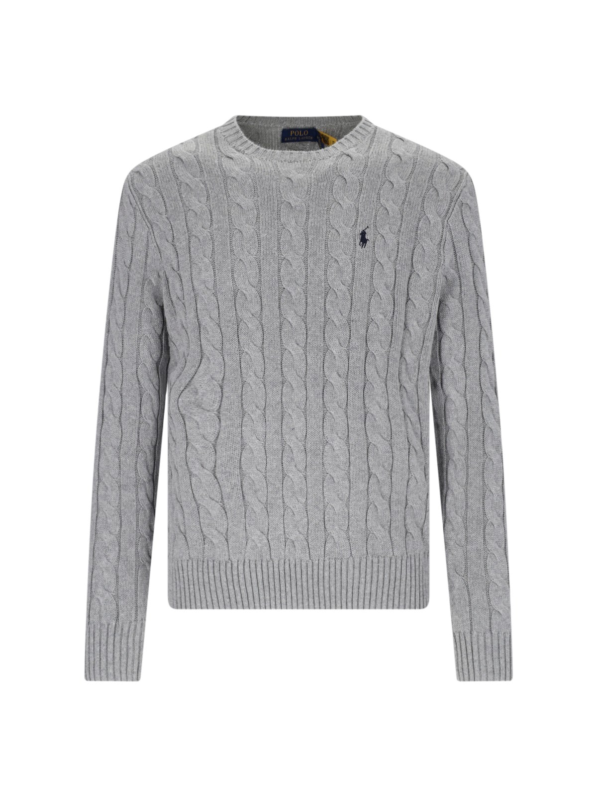 Polo Ralph Lauren Grey Crewneck Sweater With Pony Embroidery On The Front And Woven Knit In Cotton Man In Gray