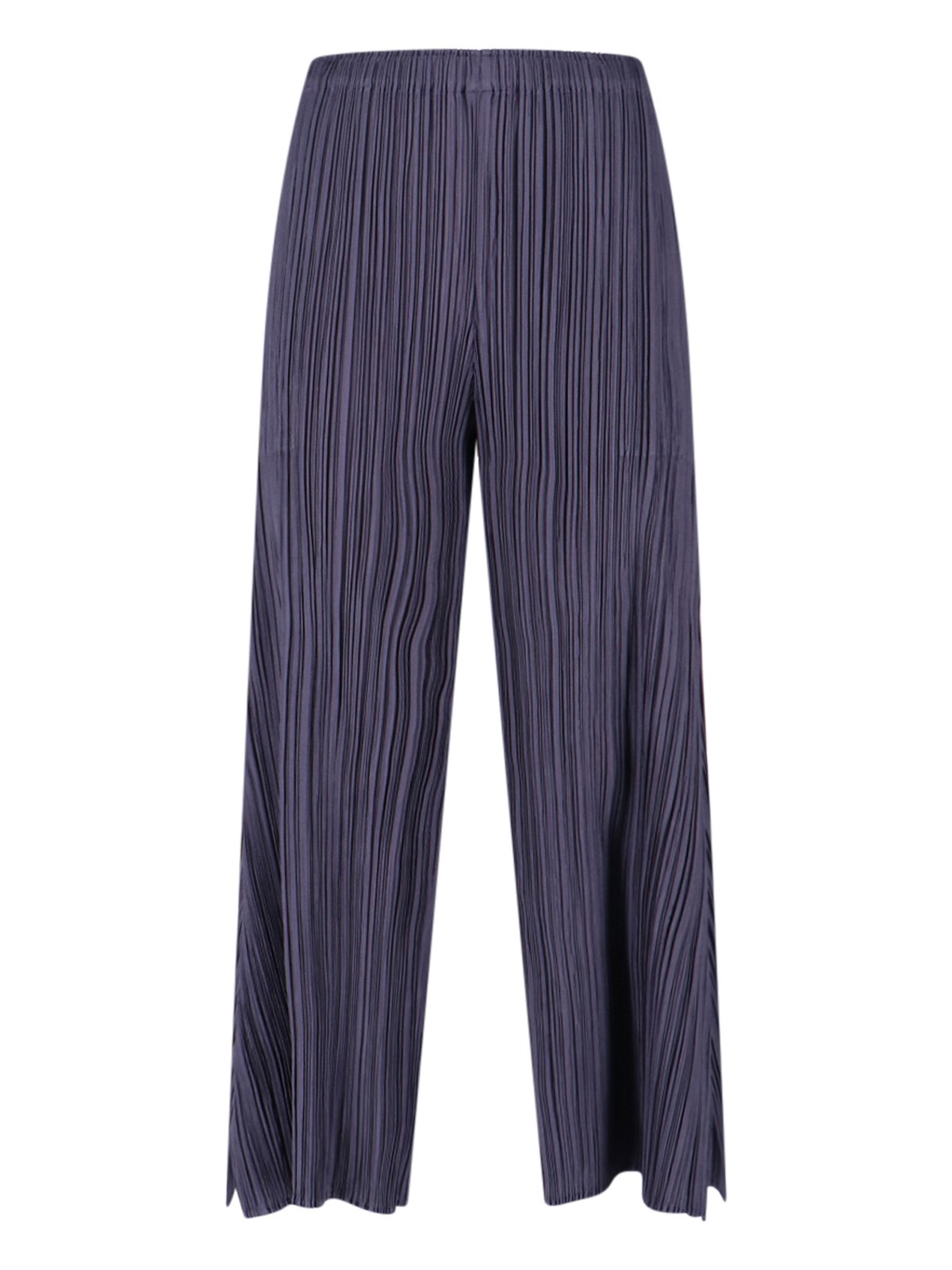 Pleats Please Pleated Wide-leg Trousers With Cropped Silhouette In Blue