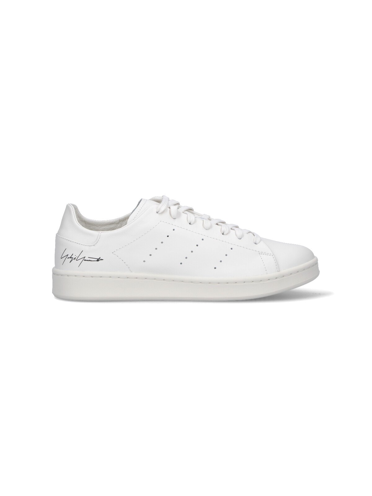 Y-3 White Leather Sneakers With Rounded Toe And Lace-up Closure In White