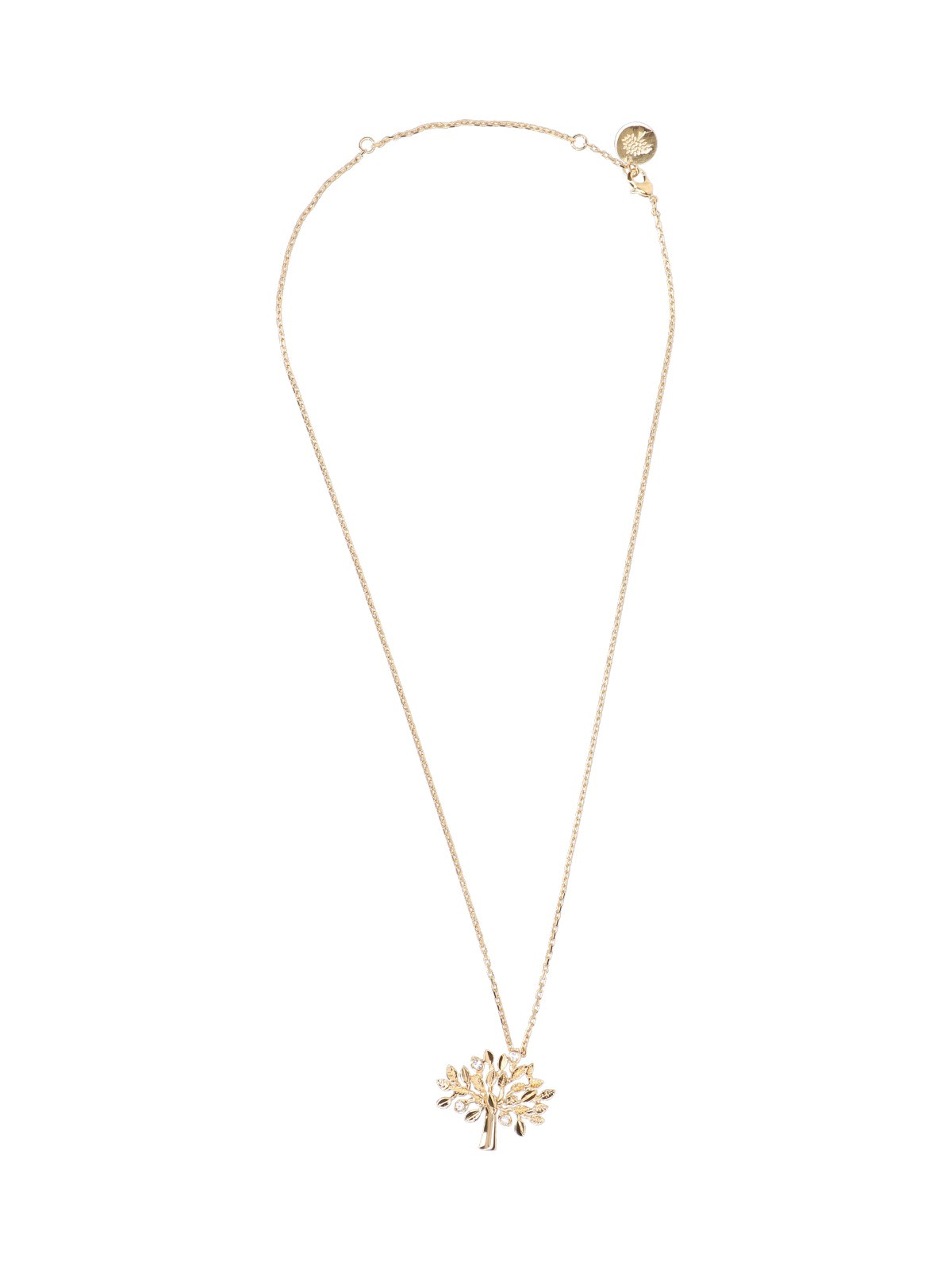 Mulberry Tree Pendant Chain Necklace With Leaf Accents In Gold