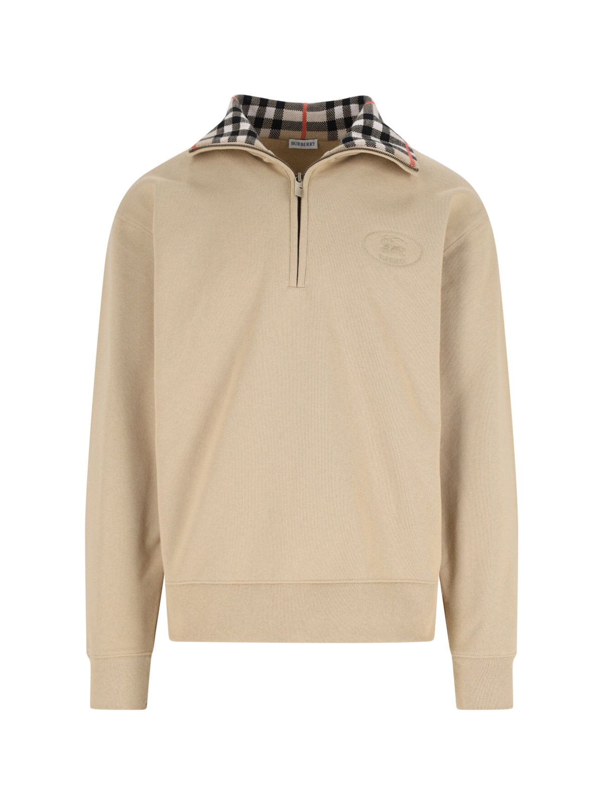 Burberry Beige Stripe Collar Half-zip Sweatshirt In Pink