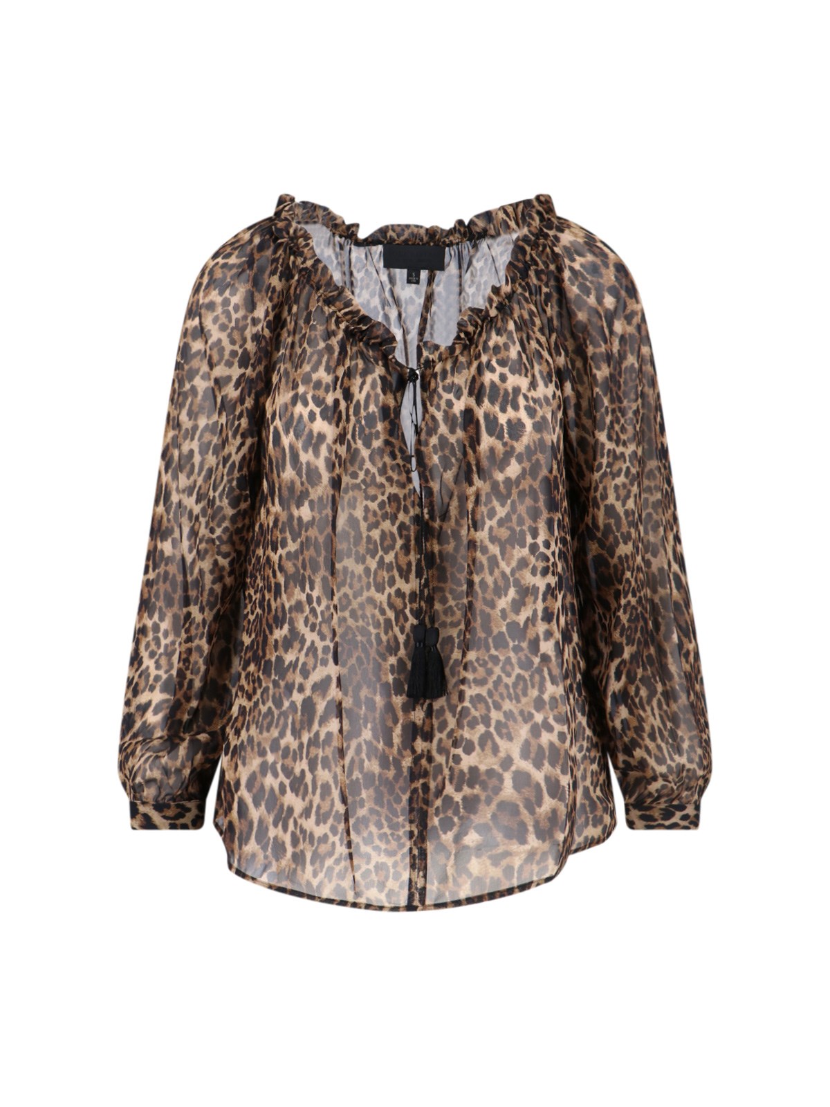 Nili Lotan Long Sleeve Animal Print Top With Ruffles In Gold
