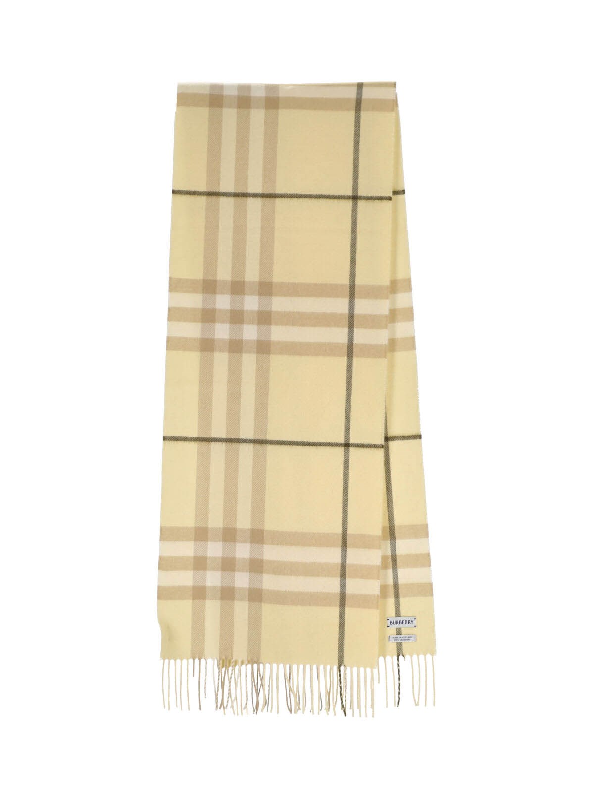 Burberry Rectangular Cashmere Scarf With Iconic Logo Intarsia In Yellow
