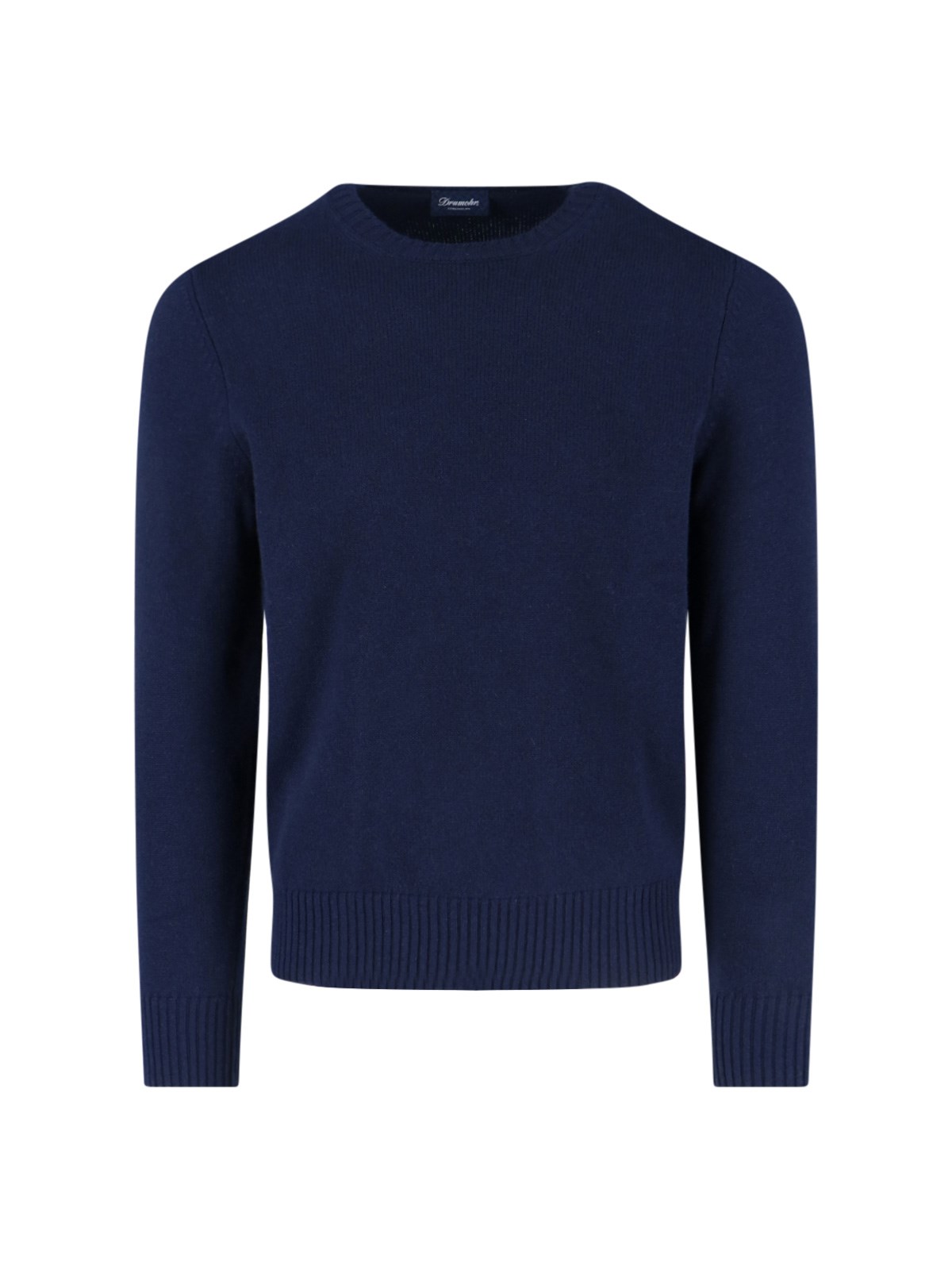 Drumohr Ribbed Crewneck Sweater With Cuffs And Hem In Blue