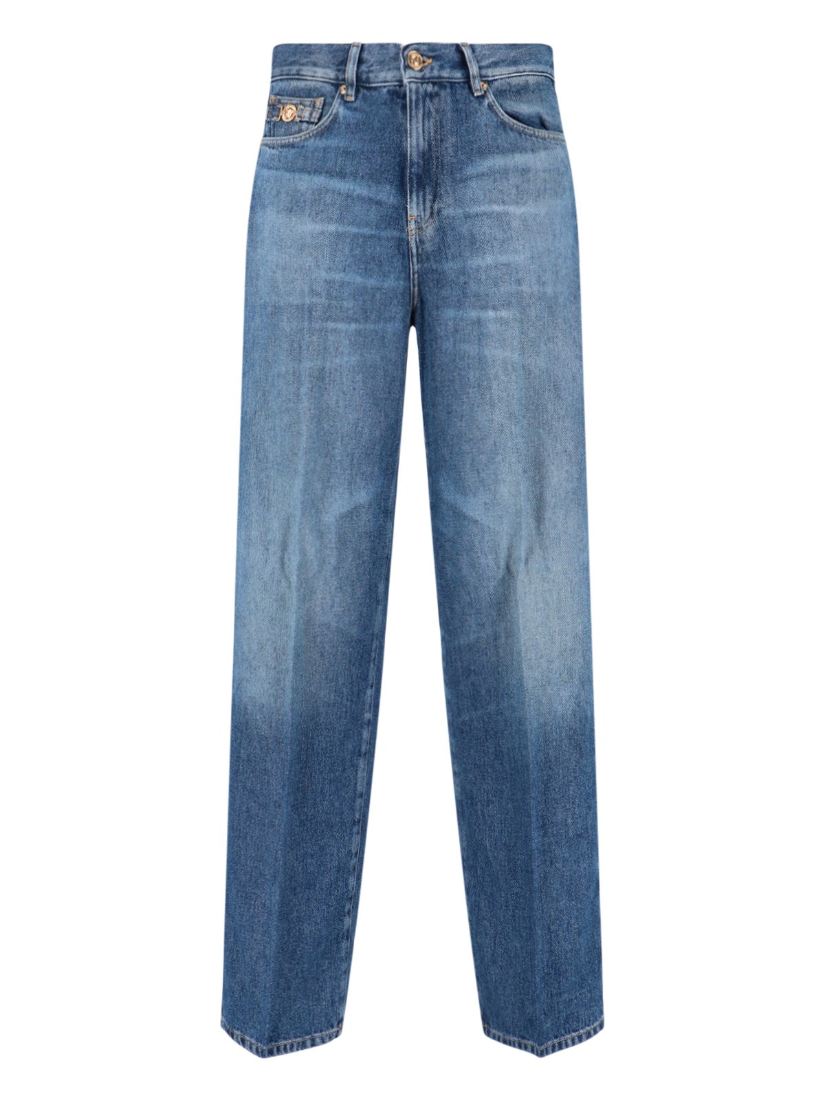 Versace Straight Trousers With Pockets And Loops In Blue