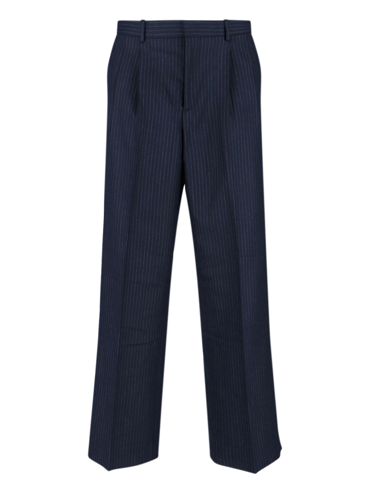 Sunflower Navy Pinstriped Virgin Wool Blend Trousers With High Waist In Blue