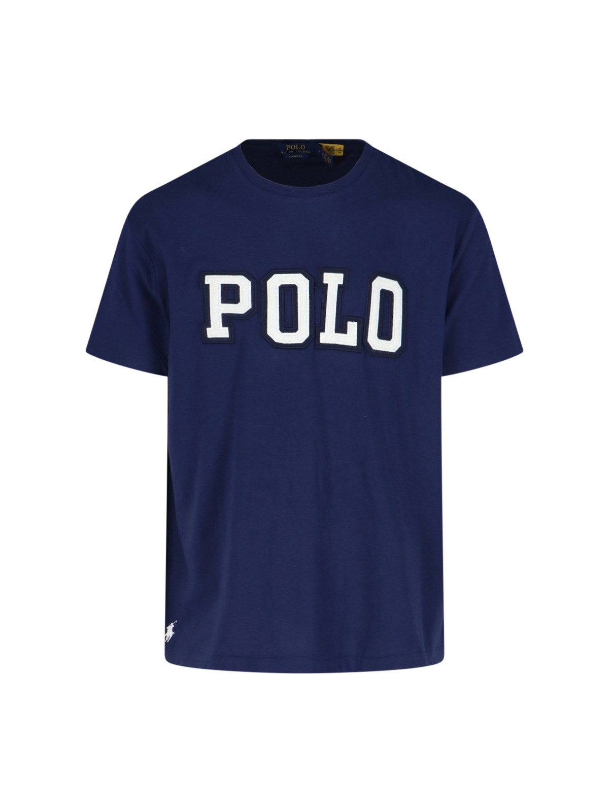 Polo Ralph Lauren Blue Crewneck T-shirt With Logo Lettering On The Fornt And Pony Embroidery On The Front