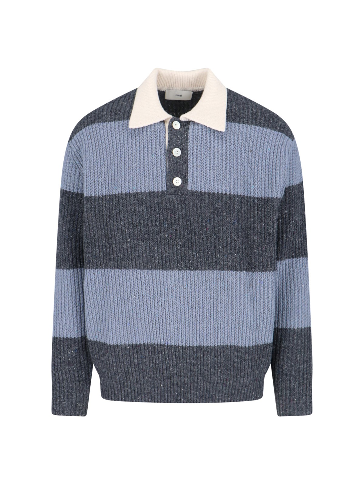 Dunst Long Sleeve Striped Crewneck With Contrast Collar In Blue