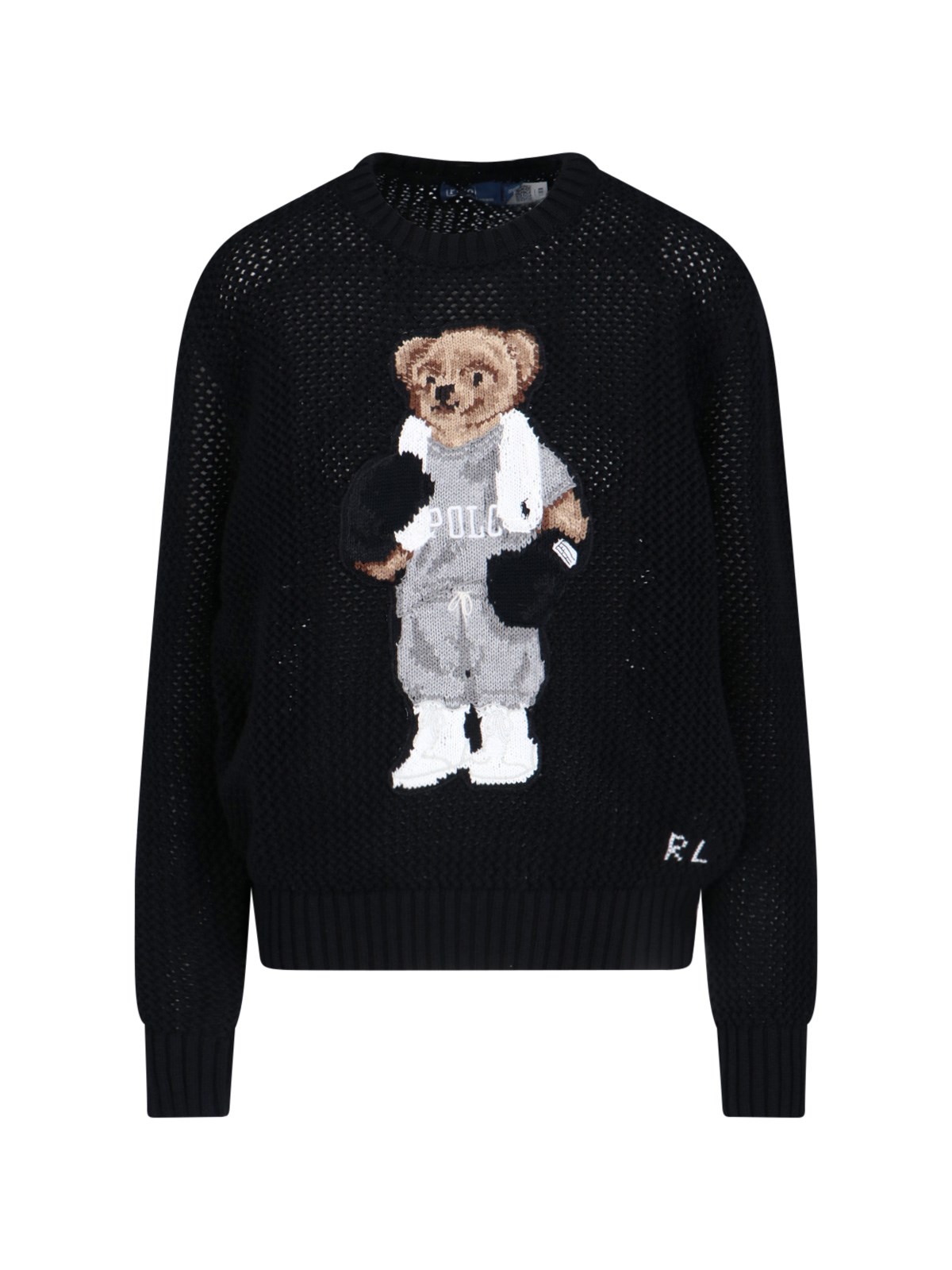 Polo Ralph Lauren 'polo Bear' Openwork Sweater In Black