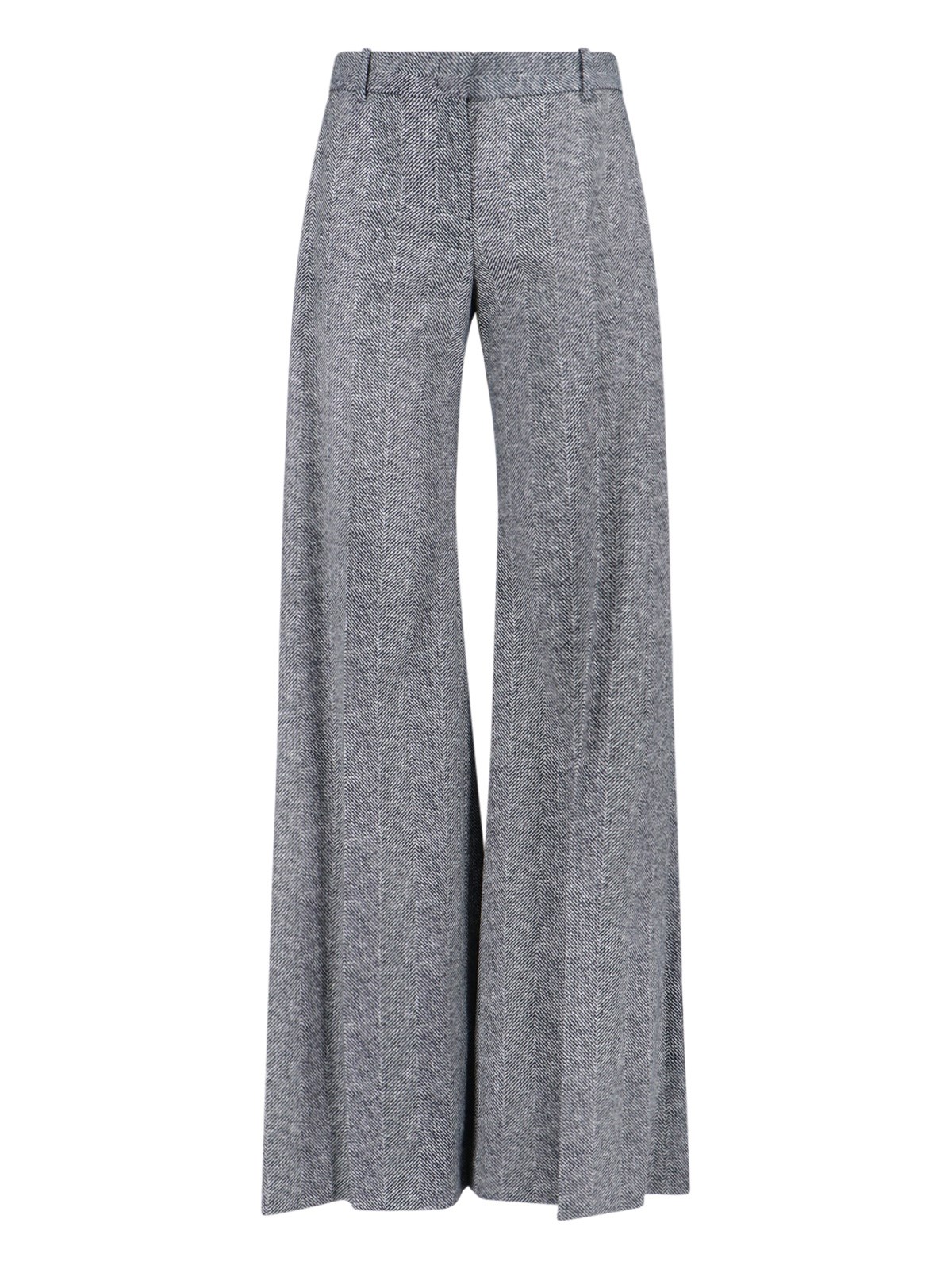 Ermanno Scervino Wide-leg High Waist Trousers With Herringbone Pattern In Black