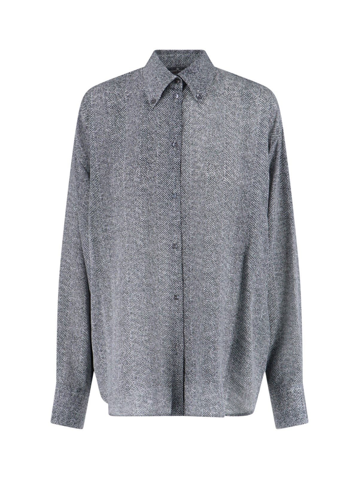 Ermanno Scervino Casual Long Sleeve Herringbone Pattern Top In Gray
