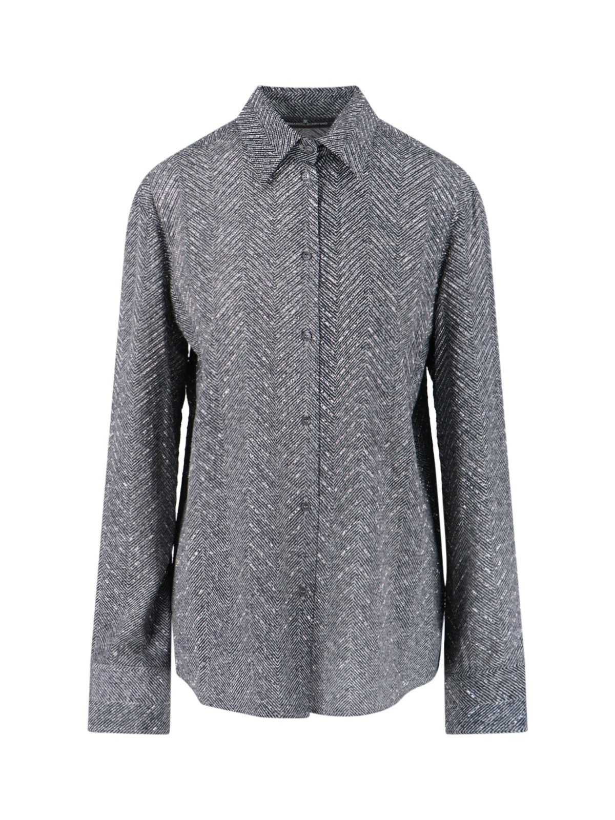 Ermanno Scervino Herringbone Shirt Adorned With Rhinestone Details In Gray