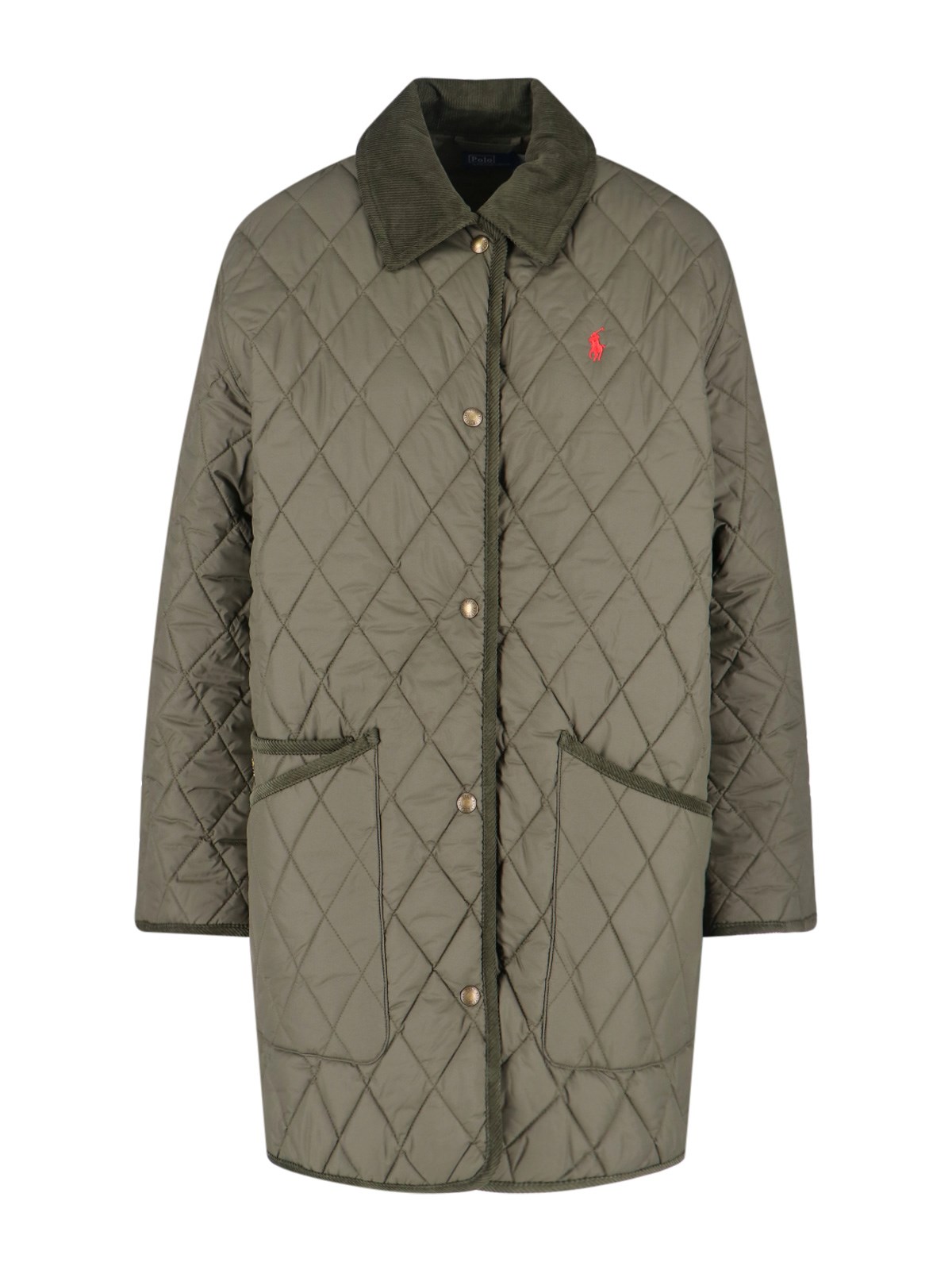 Polo Ralph Lauren Corduroy Collar Quilted Front Pockets Jacket In Gray