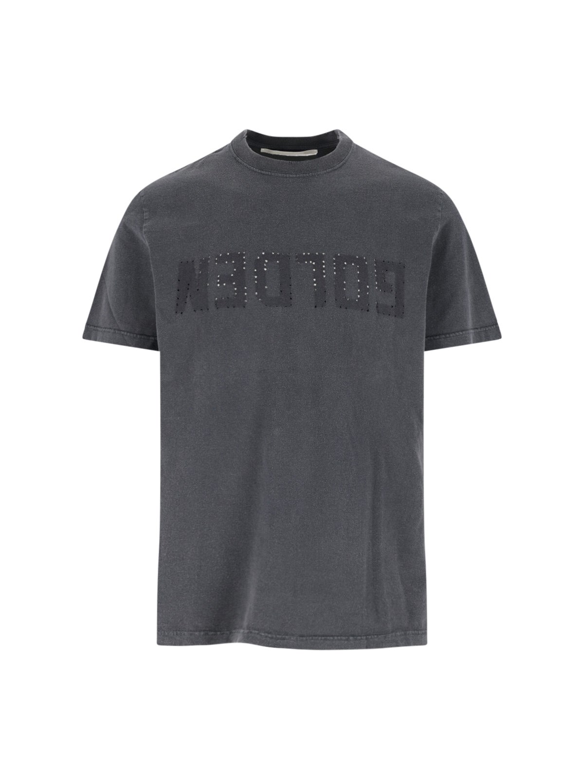 Golden Goose Grey Washed-out T-shirt With Logo Men In Gray