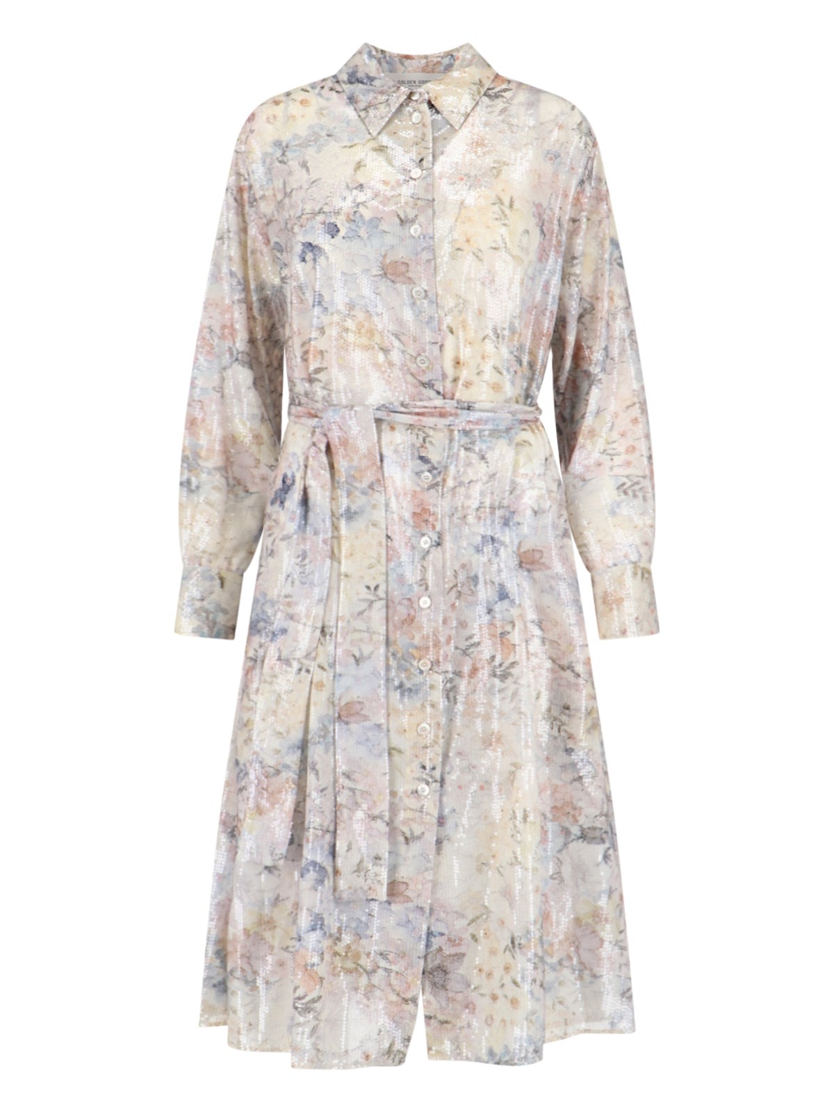 Golden Goose Journey Floral Long Sleeve Sequin Shirtdress In Multi