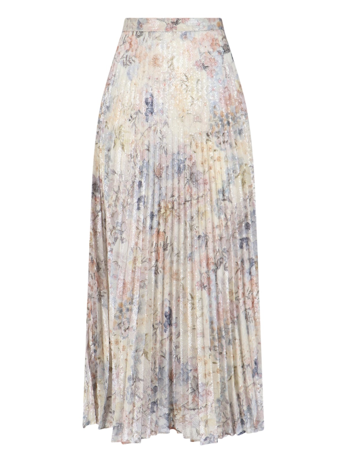 Golden Goose Sequin-embellished Pleated Midi Skirt With Floral Print In Neutral
