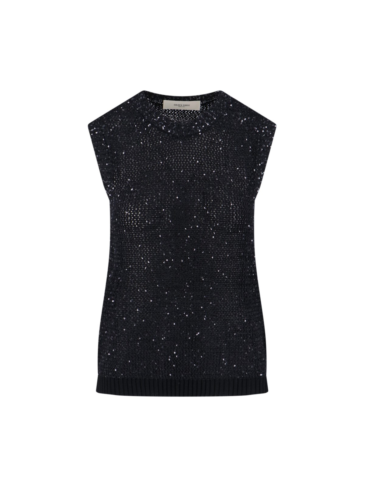 Golden Goose Sequin Knit Tank Top Black In Black