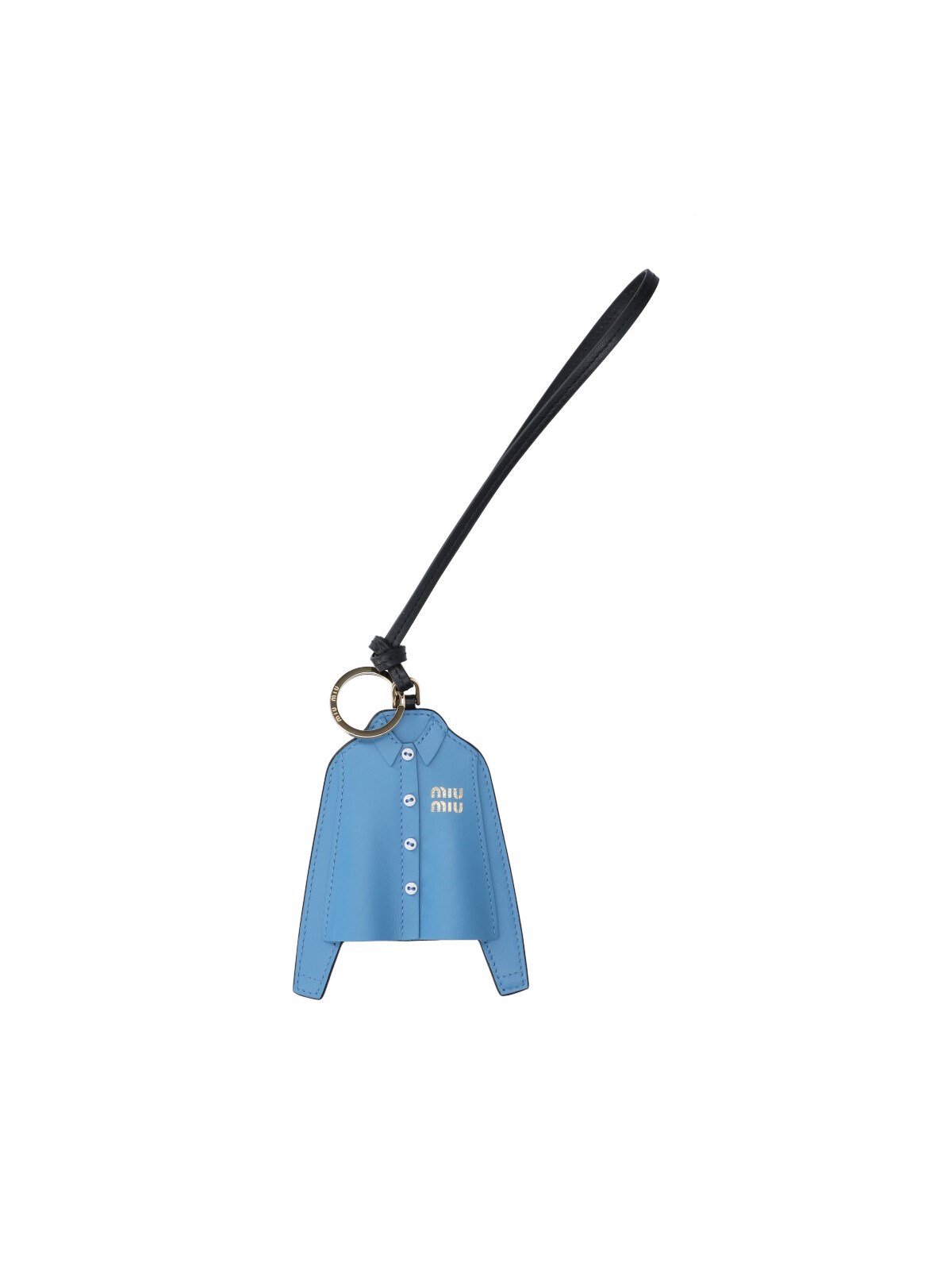 Miu Miu Leather Keyring With Button And Strap Handle In Black
