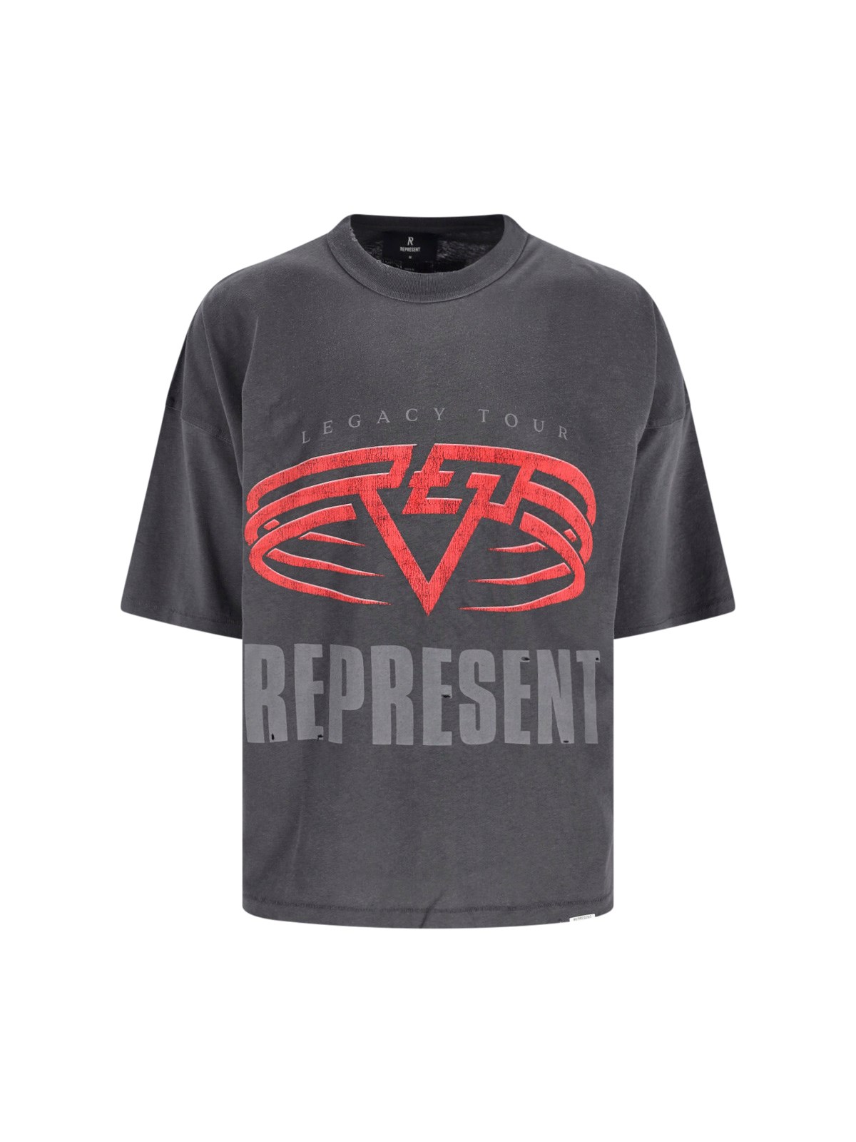 Represent Grey Crewneck T-shirt With Maxi Logo Print On Front And Rear In Cotton Blend Man In Gray