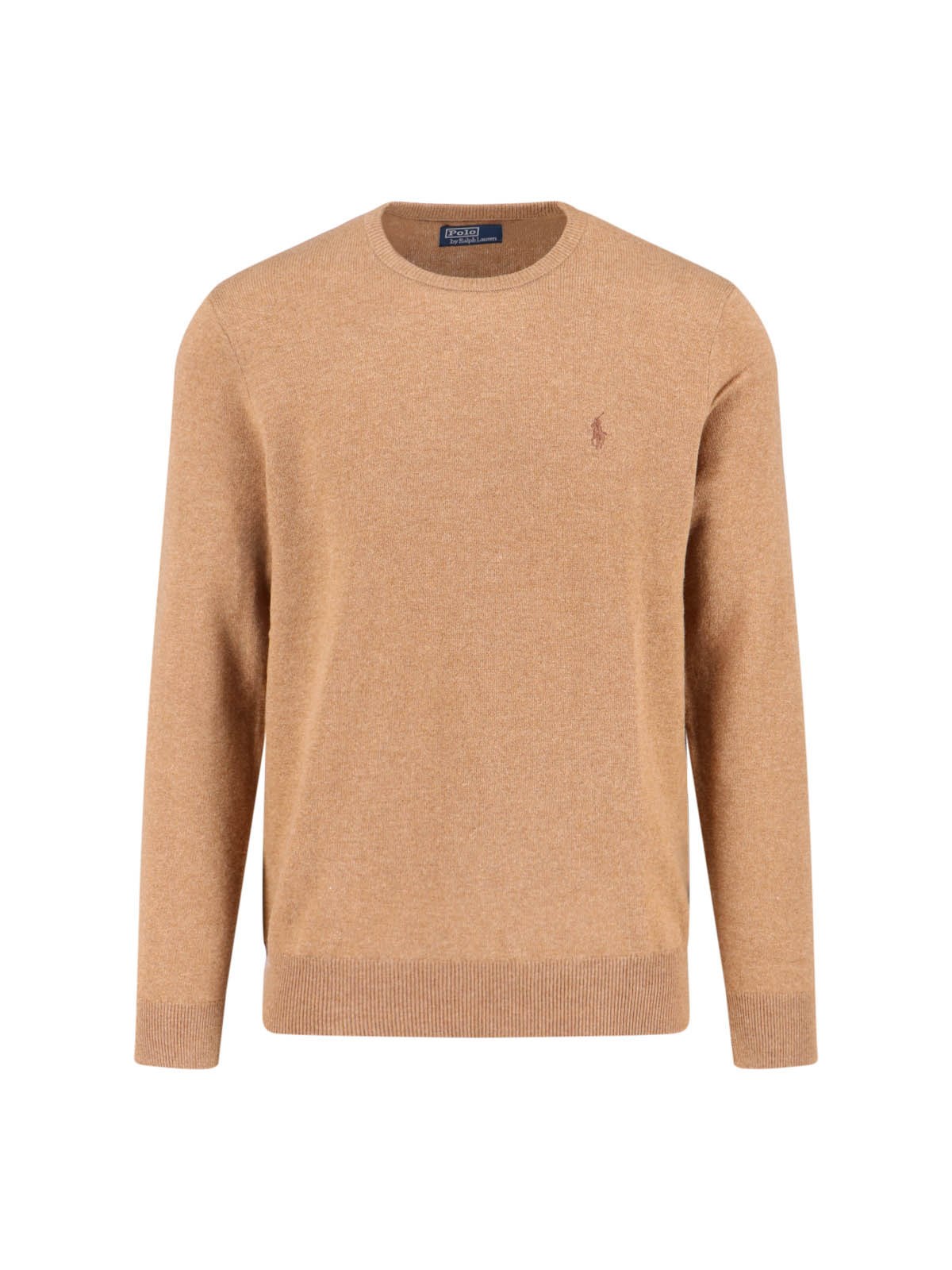 Polo Ralph Lauren Tailored Brown Sweater With Ribbed Cuffs And Sophisticated Logo In Sand
