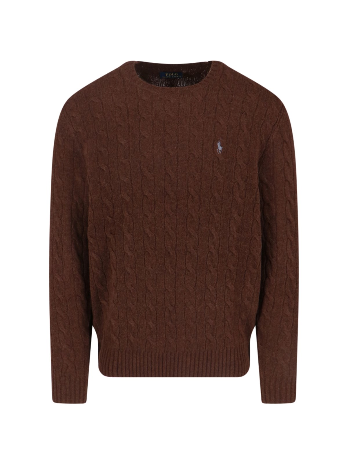 Polo Ralph Lauren Brown Cable-knit Sweater With Contrast Logo Embroidery In Brown