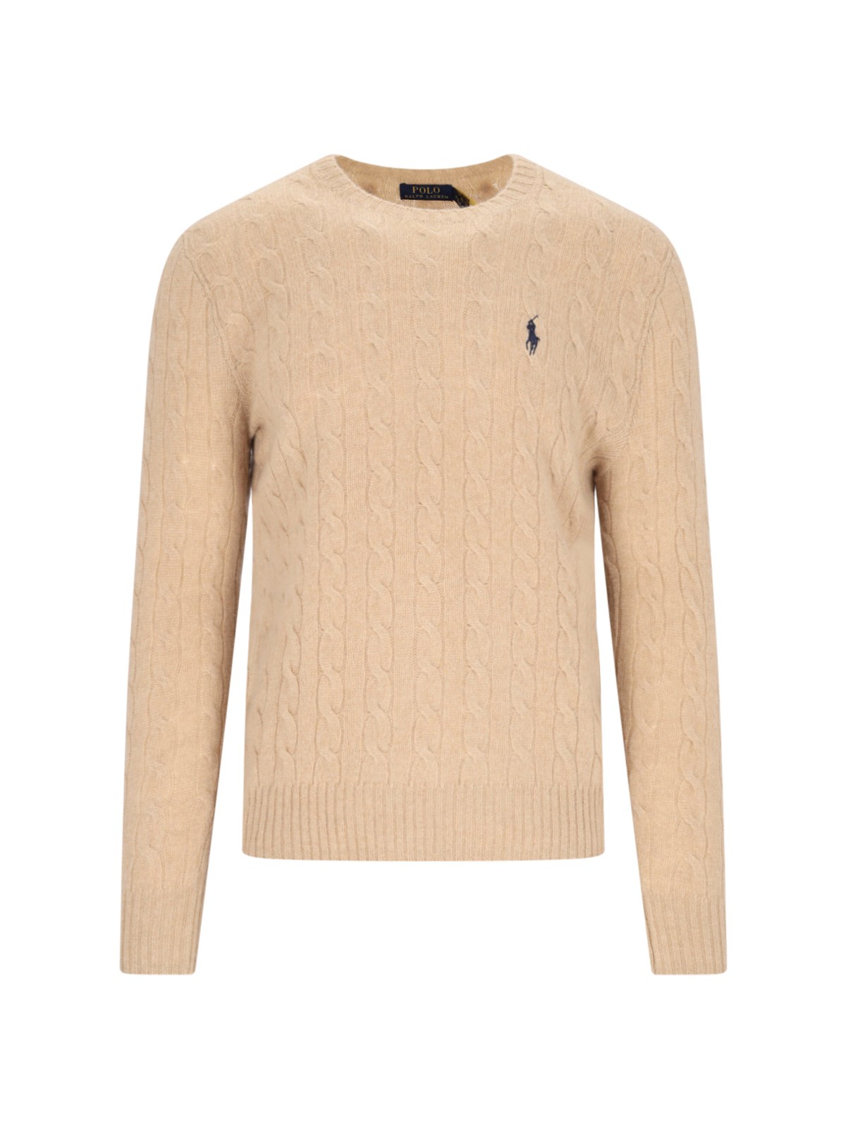 Polo Ralph Lauren Logo Cable Sweater In Beige Wool In Sand