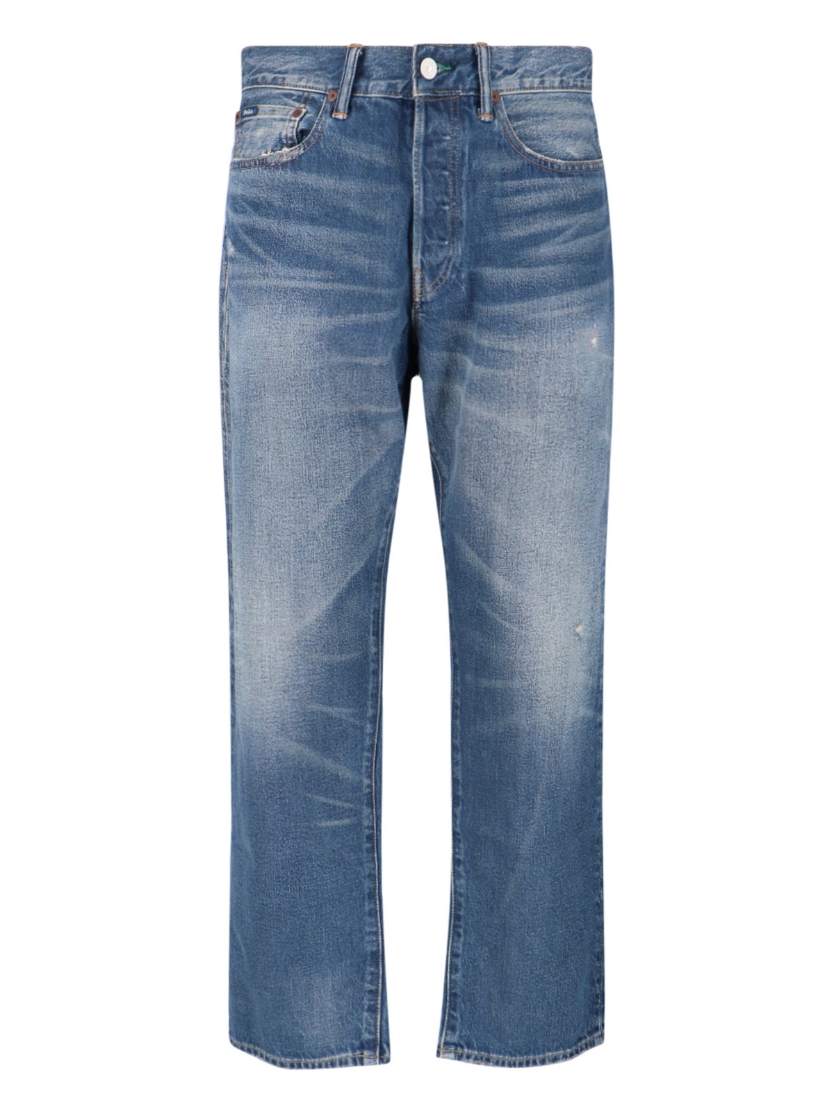 Polo Ralph Lauren Straight-leg Jeans In Medium Blue Denim With Distressed Finish In Blue