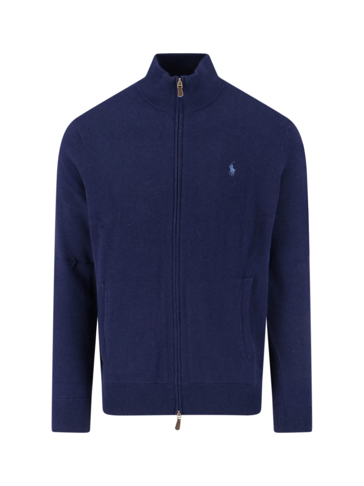 Polo Ralph Lauren Ribbed Cuff Wool Cardigan With Welt Pockets In Blue