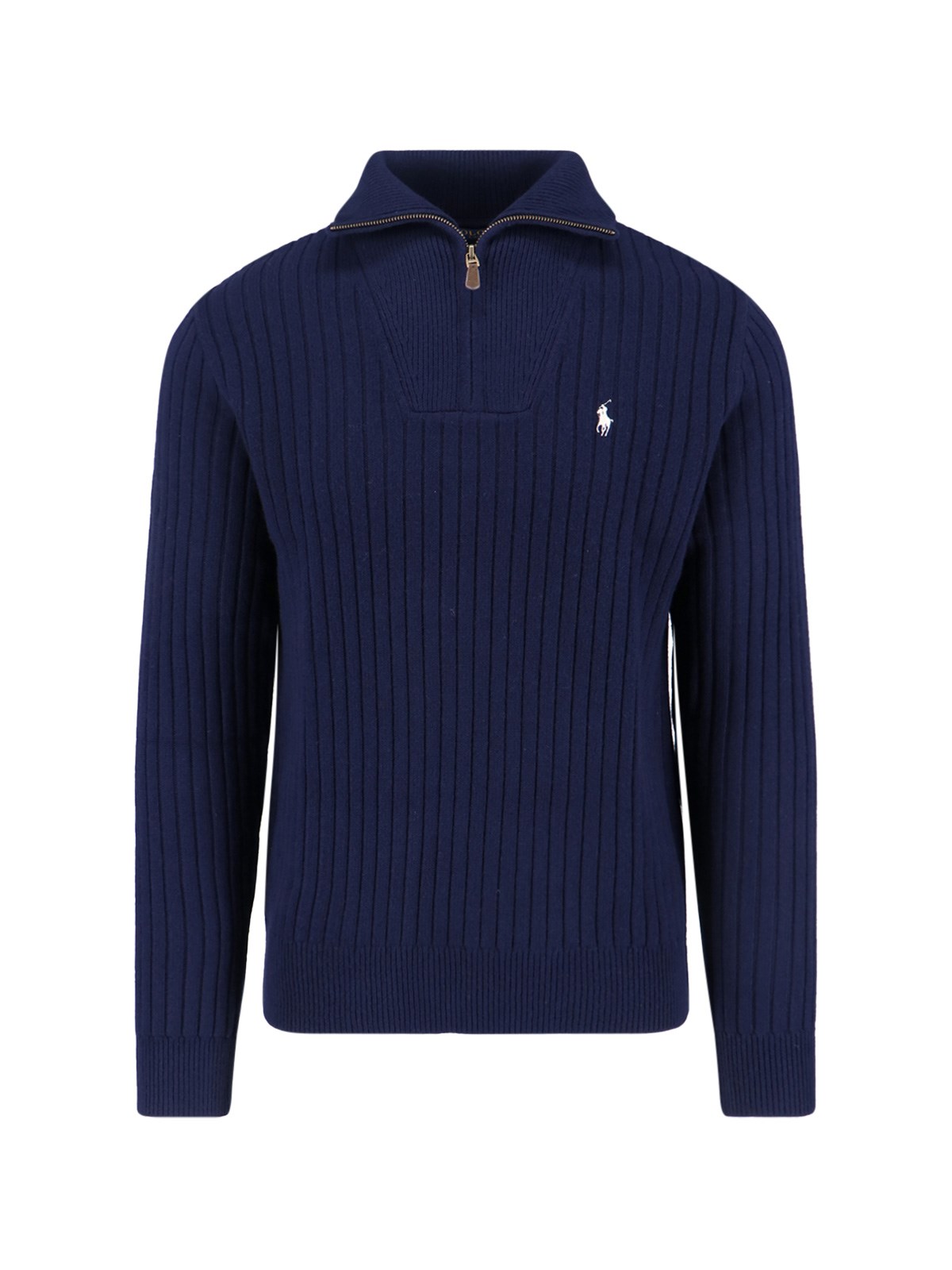 Polo Ralph Lauren Wool Cotton Sweater Ribbed Texture Long Sleeves In Blue